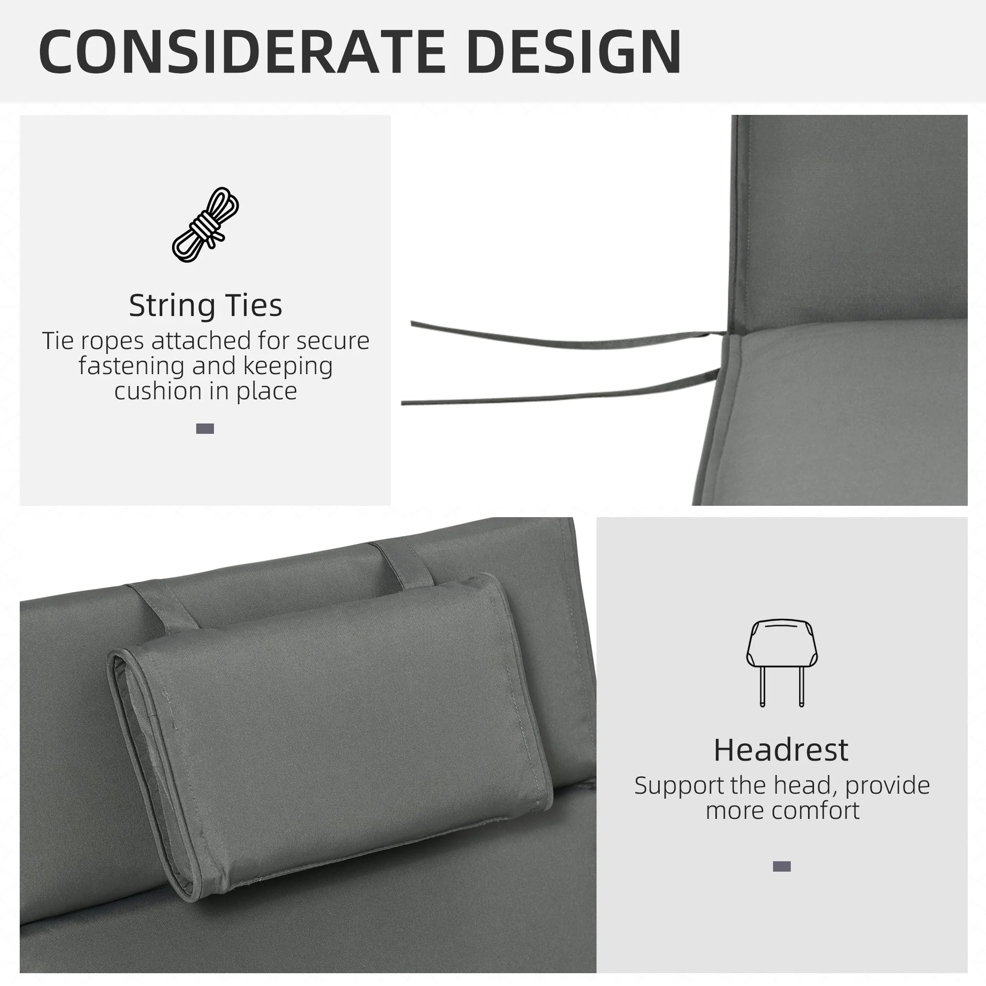 Outdoor Garden Patio Folding High Back Chair Cushion Replacement Seat Pad - Grey - Image 5