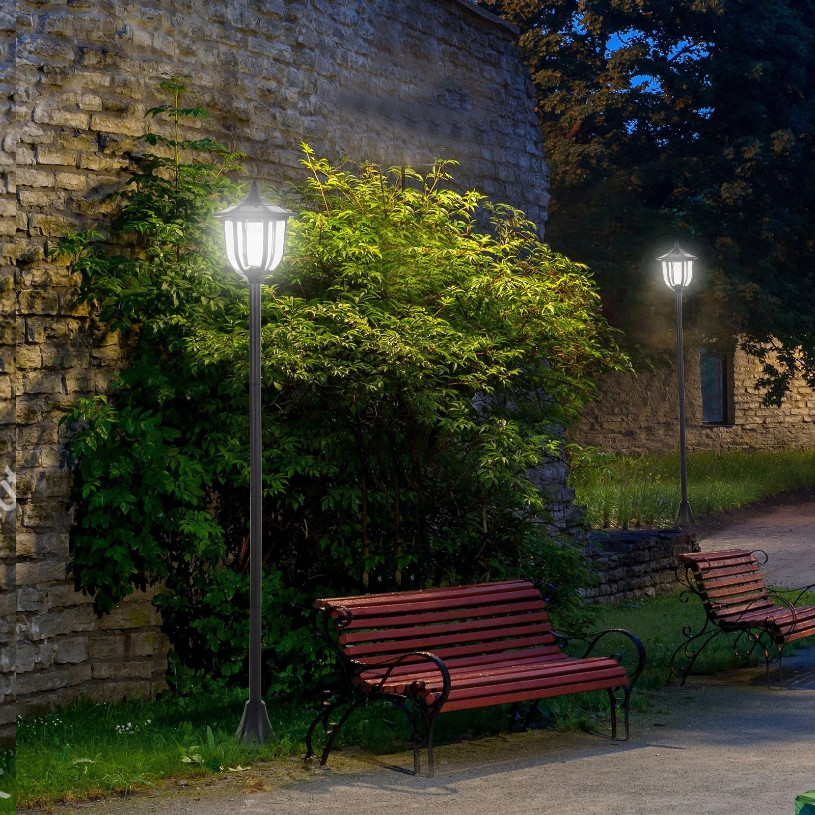 Outdoor Garden Solar Post Lamp Sensor Light LED Lantern Bollard Pathway Torch Light 1.77m Tall - Image 2