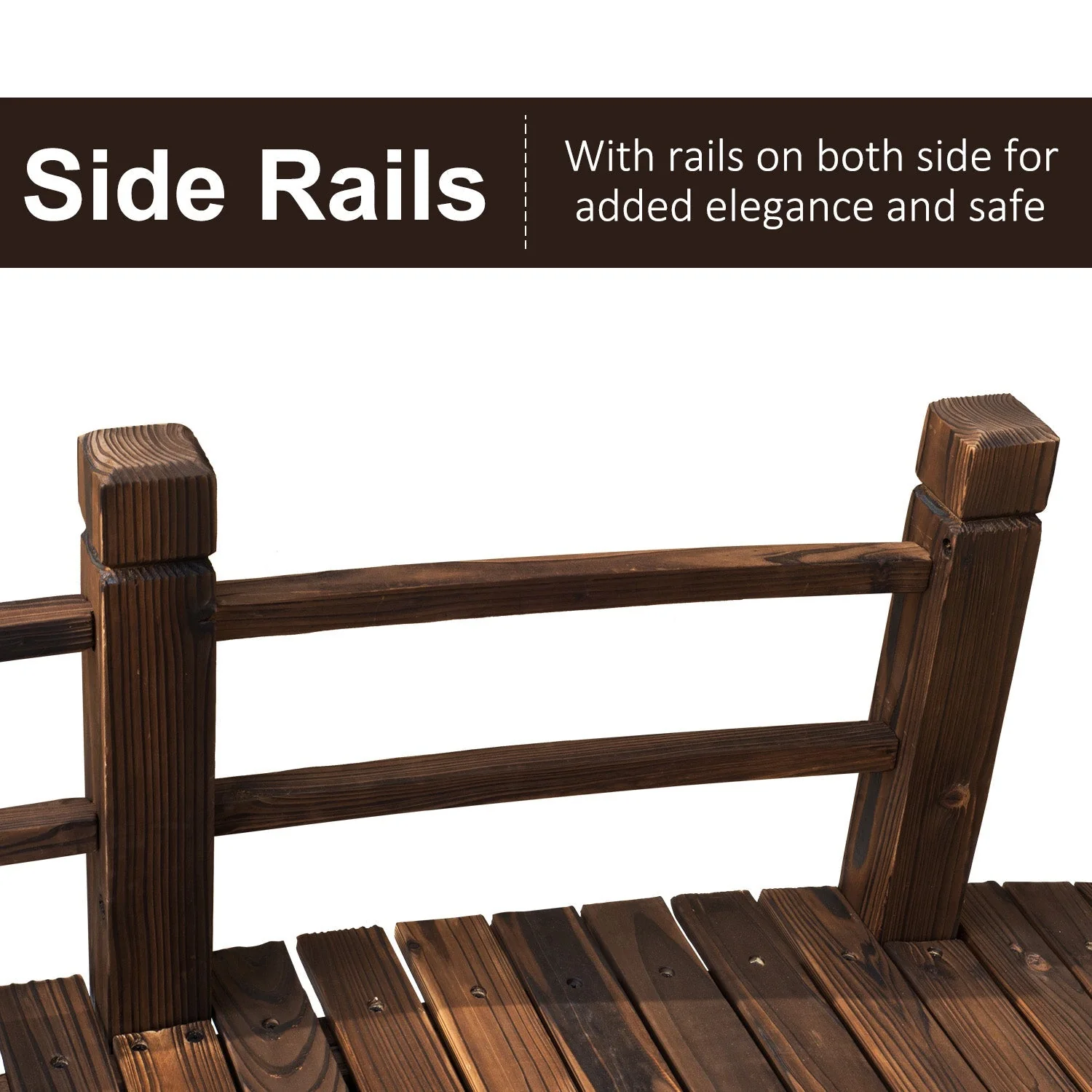 Outsunny 1.5M Wooden Garden Bridge Lawn Dcor Stained Finish Arc Outdoor Pond Walkway W/ Railings Water Yard Decoration - Image 5