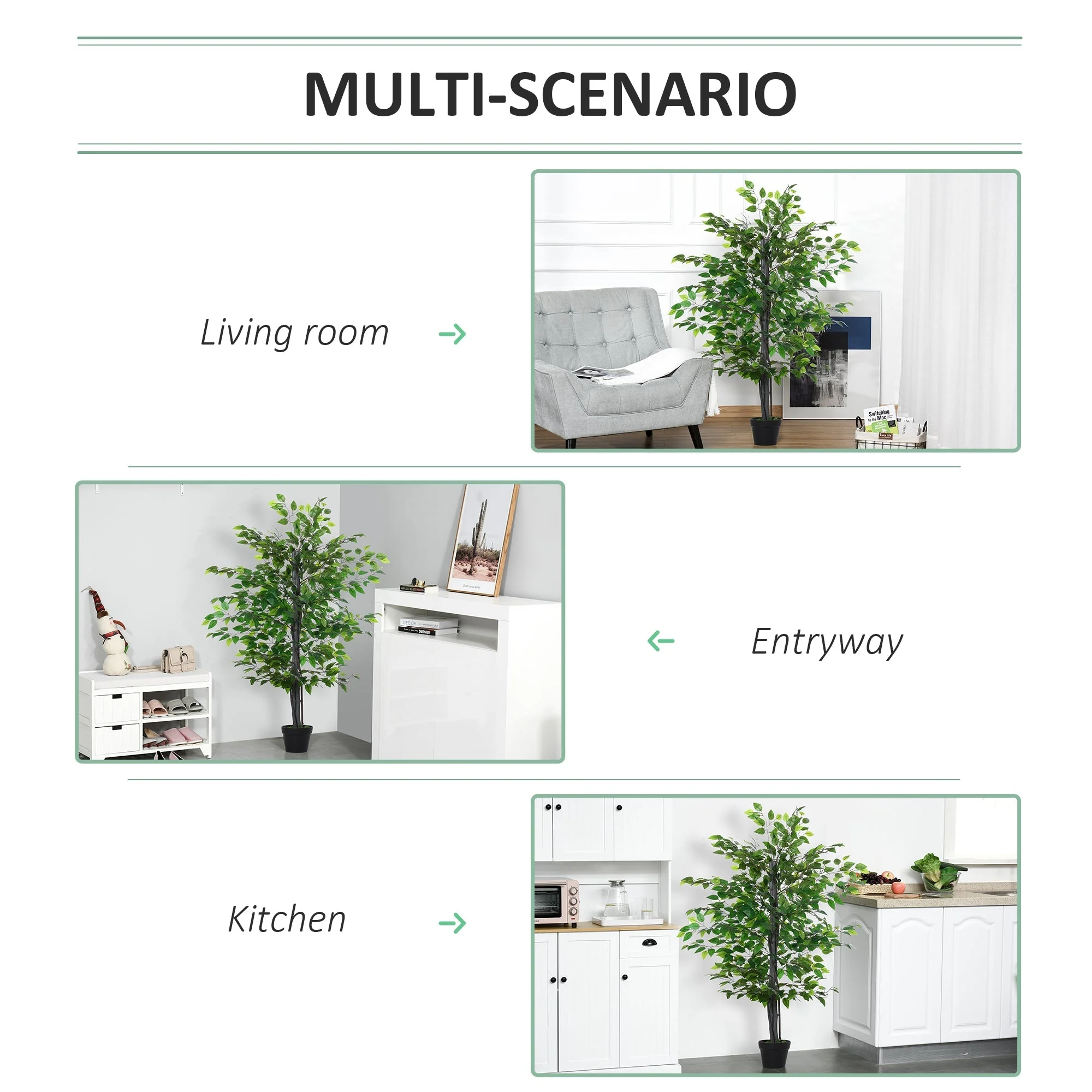Outsunny 145cm Artificial Banyan Plant Faux Decorative Tree W/ Cement Pot Vibrant Greenery Shrubbery Indoor Outdoor Accessory - Image 4