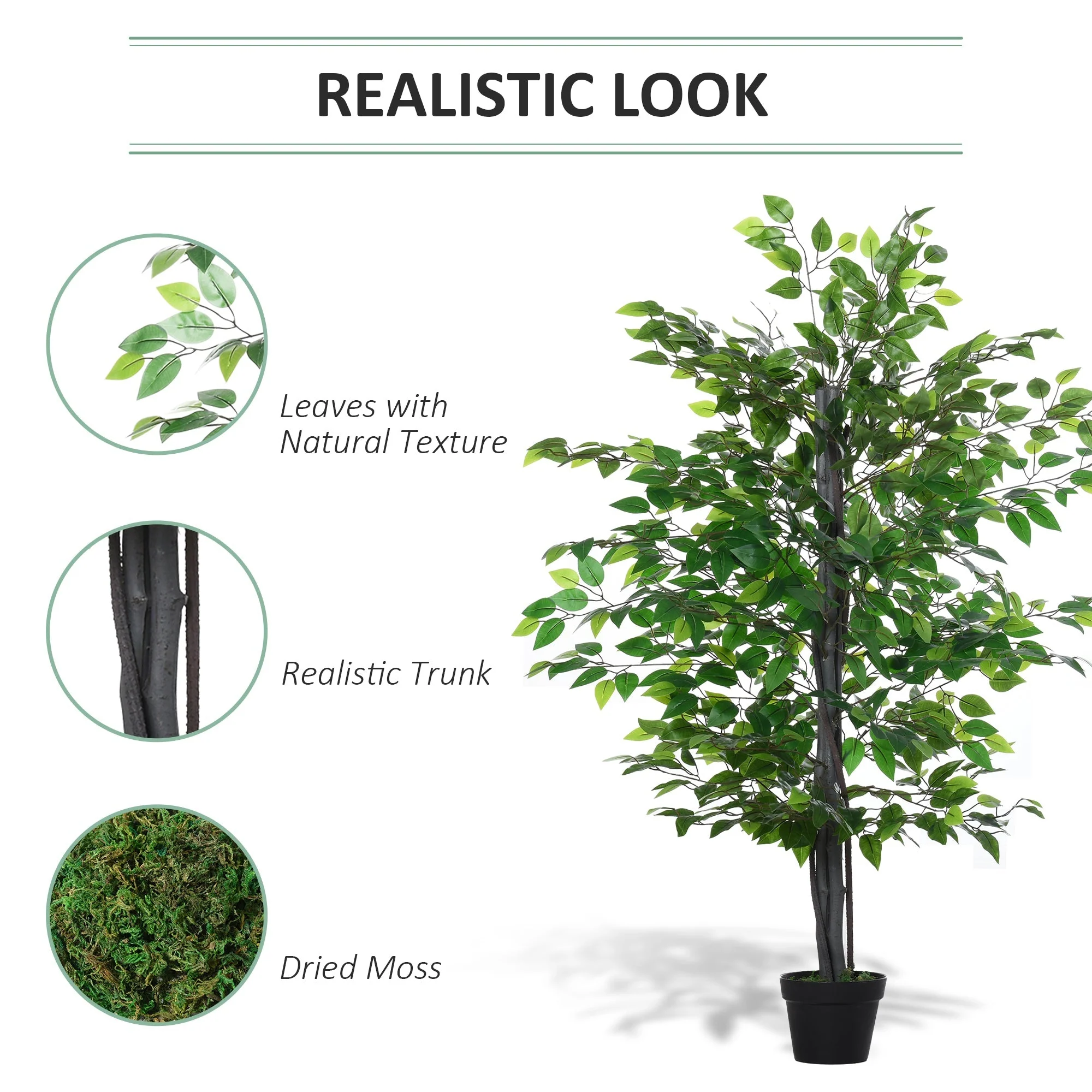 Outsunny 145cm Artificial Banyan Plant Faux Decorative Tree W/ Cement Pot Vibrant Greenery Shrubbery Indoor Outdoor Accessory - Image 5