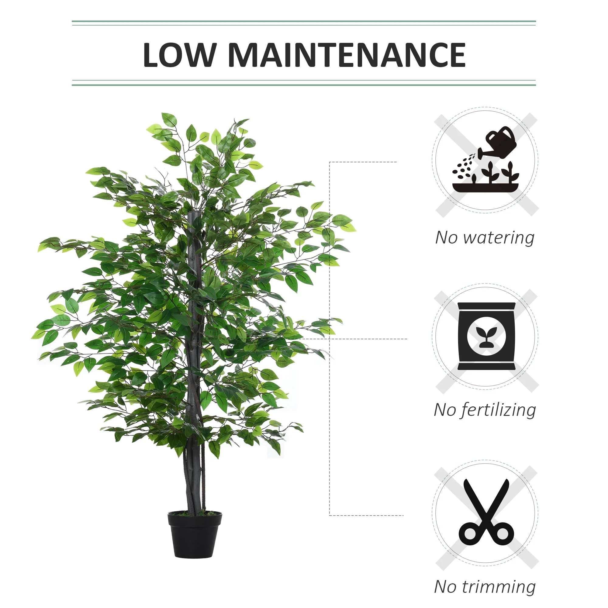 Outsunny 145cm Artificial Banyan Plant Faux Decorative Tree W/ Cement Pot Vibrant Greenery Shrubbery Indoor Outdoor Accessory - Image 6