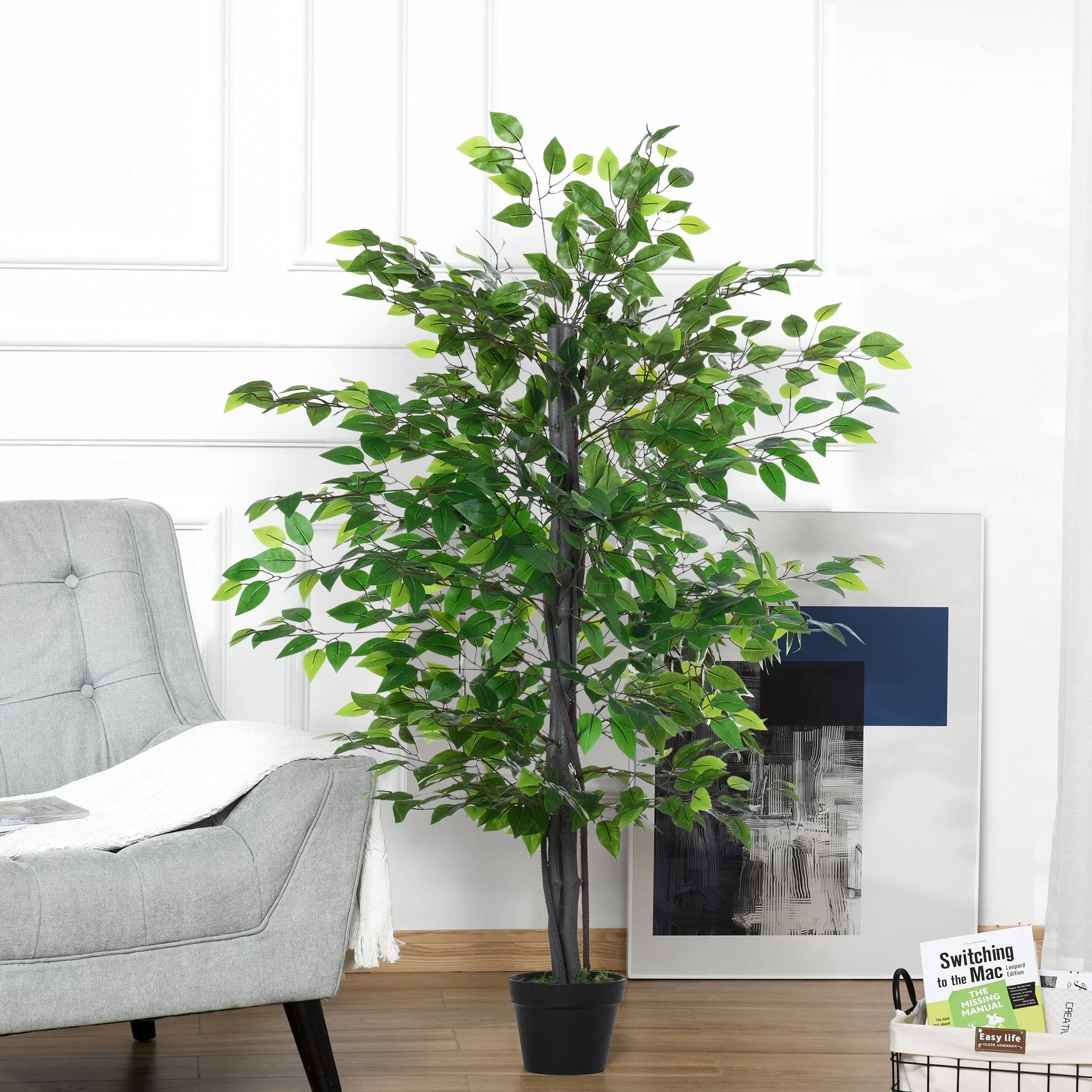 Outsunny 145cm Artificial Banyan Plant Faux Decorative Tree W/ Cement Pot Vibrant Greenery Shrubbery Indoor Outdoor Accessory - Image 7