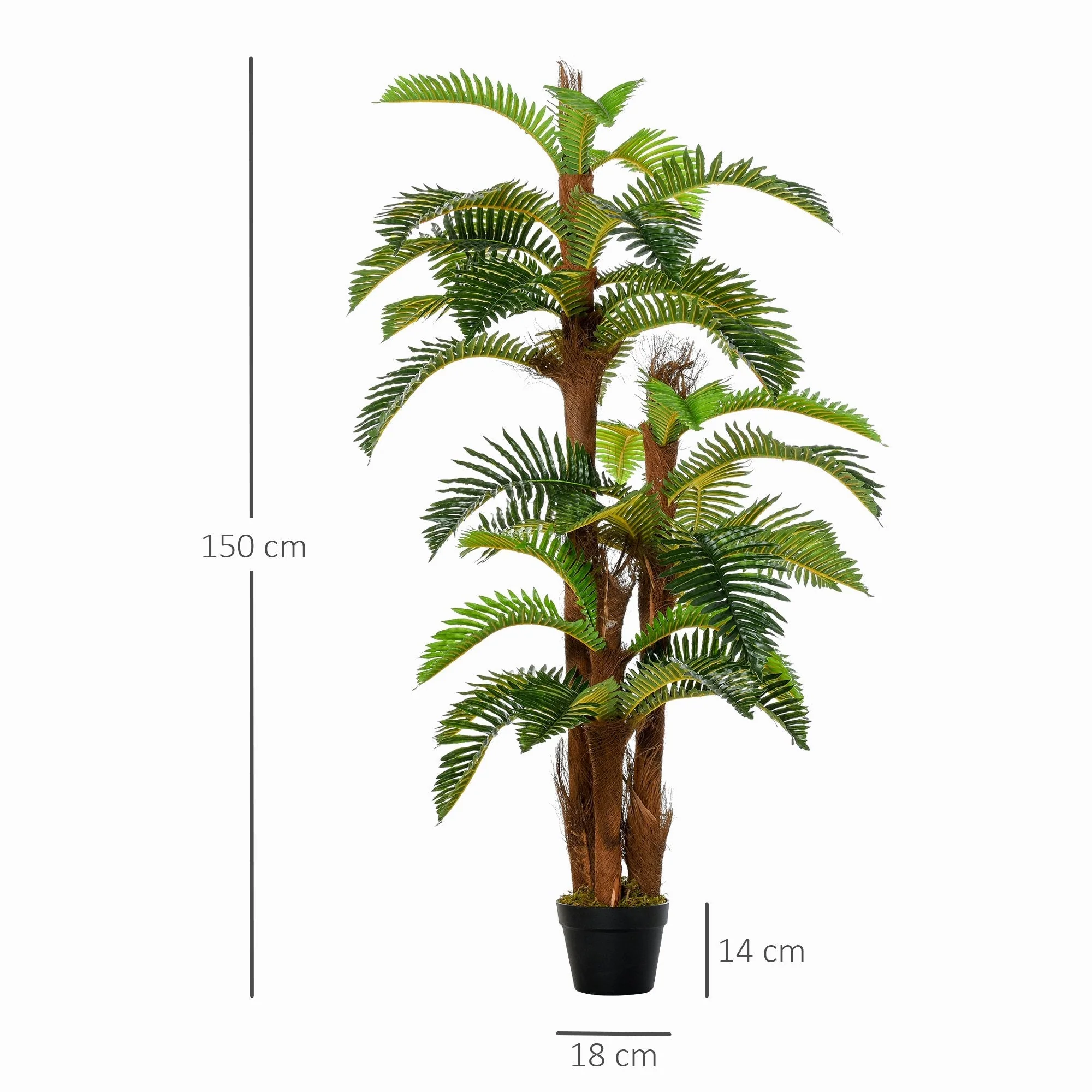 Outsunny 150cm/5Ft Artificial Fern Tree Decorative Plant 36 Leaves With Nursery Pot Fake Plant For Indoor Outdoor Dcor - Image 3
