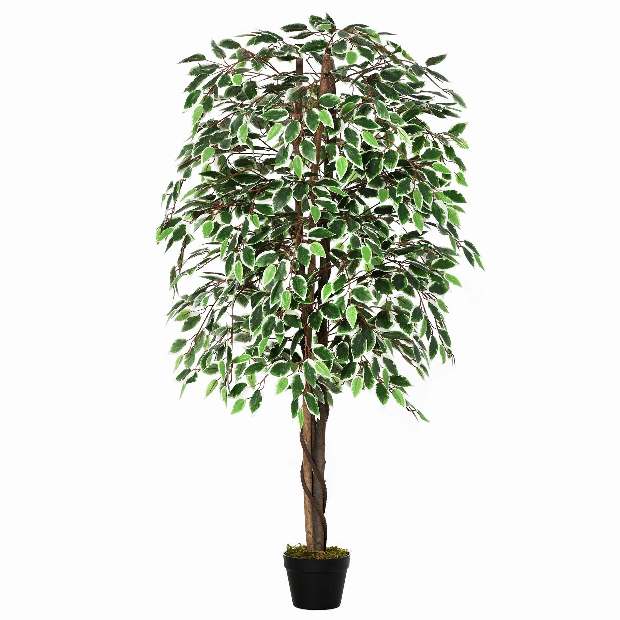 Outsunny 160cm/5.2Ft Artificial Ficus Silk Tree With Nursery Pot Decorative Fake Plant For Indoor Outdoor Dcor - Image 2