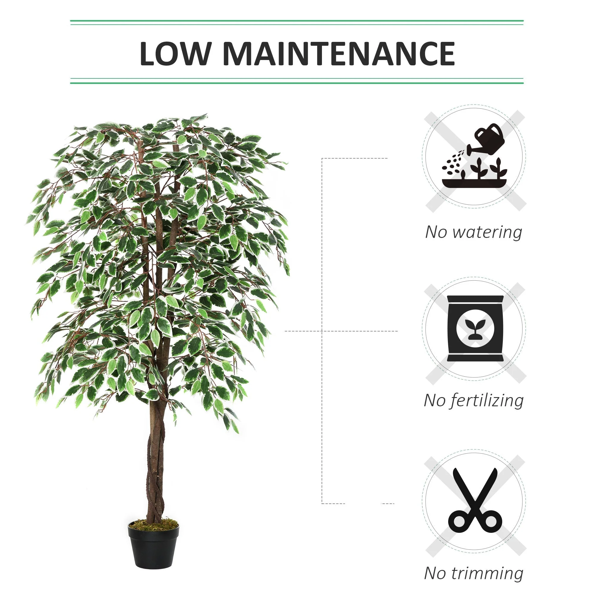 Outsunny 160cm/5.2Ft Artificial Ficus Silk Tree With Nursery Pot Decorative Fake Plant For Indoor Outdoor Dcor - Image 5