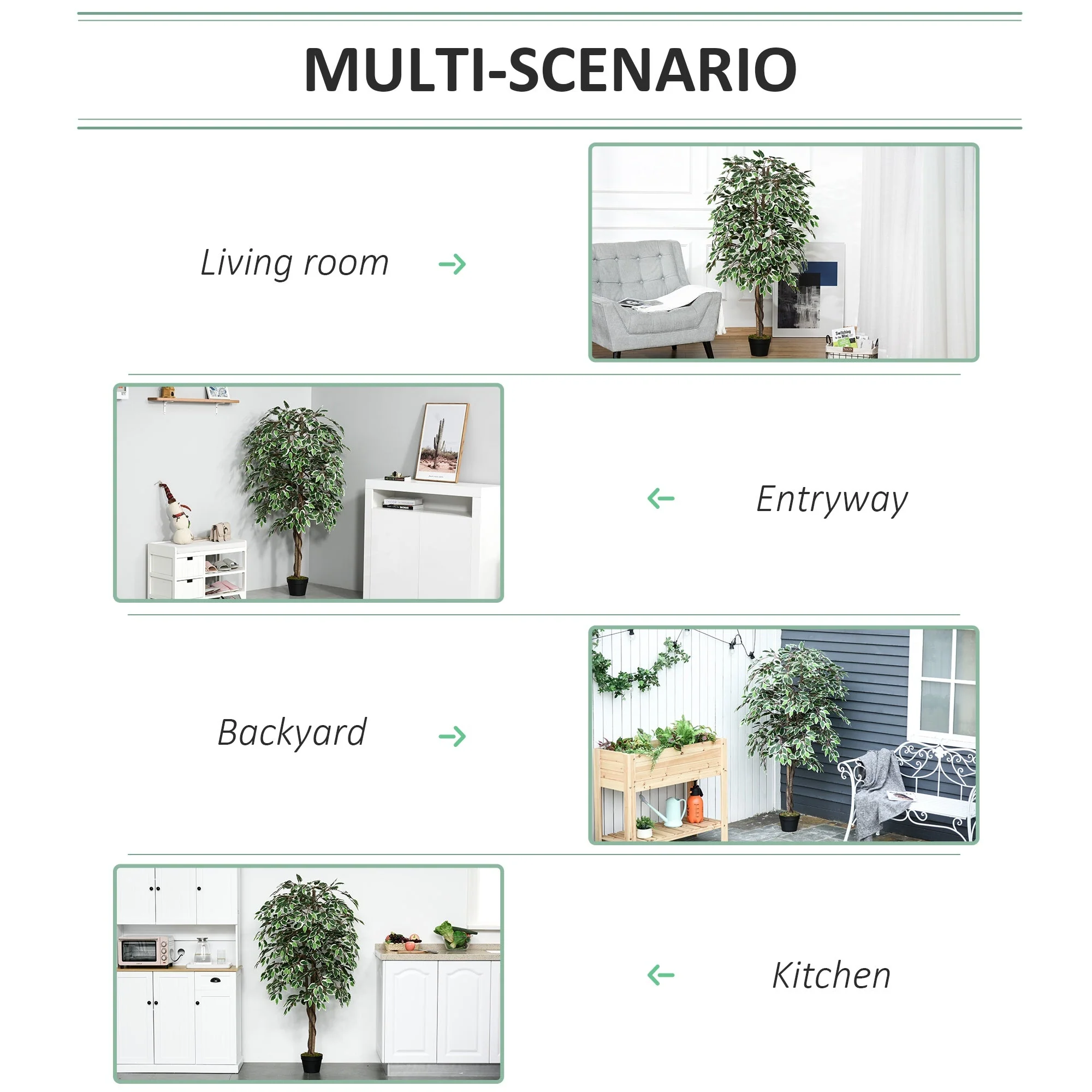 Outsunny 160cm/5.2Ft Artificial Ficus Silk Tree With Nursery Pot Decorative Fake Plant For Indoor Outdoor Dcor - Image 6