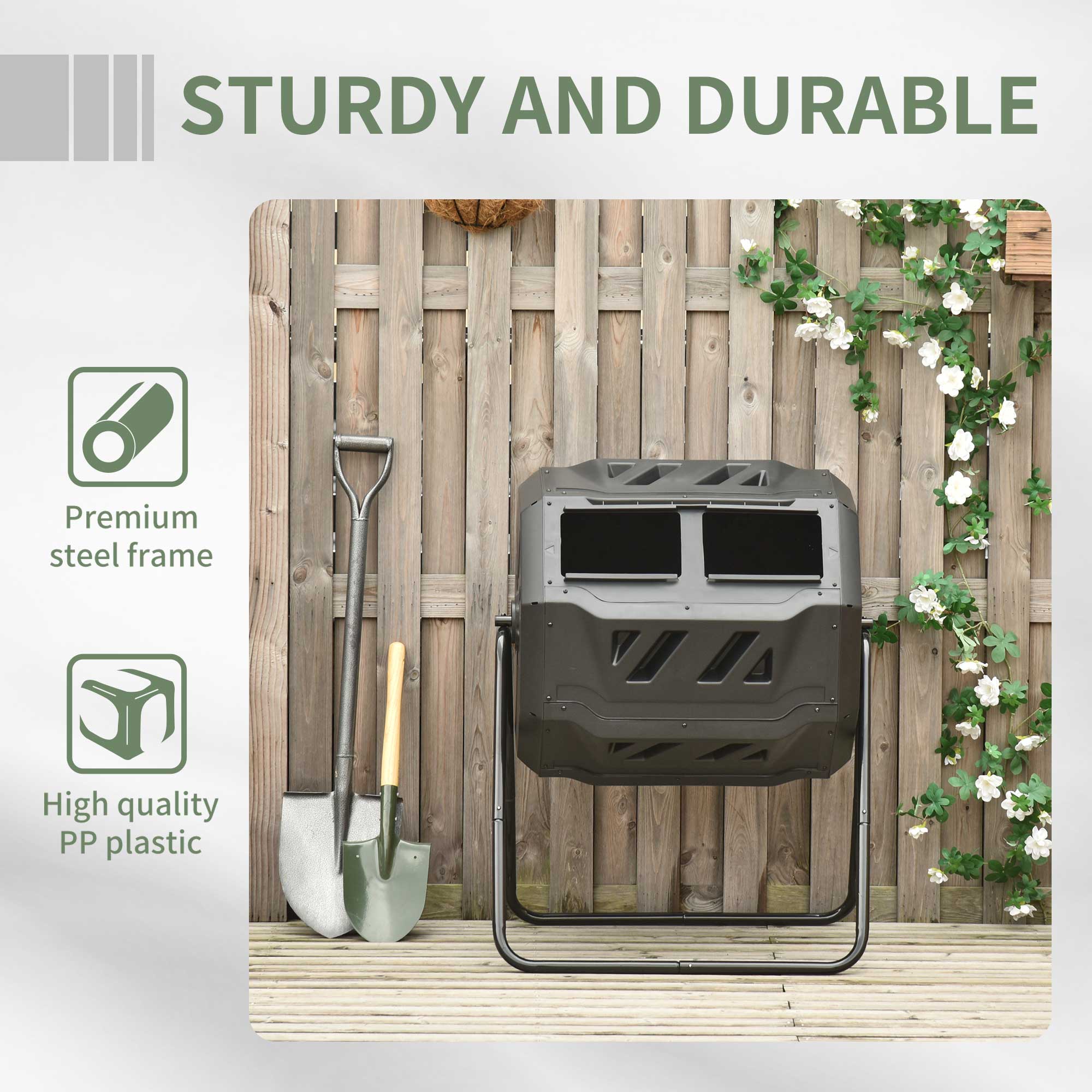 Outsunny 160L Tumbling Compost Bin Outdoor Dual Chamber 360 Rotating Composter - Image 7