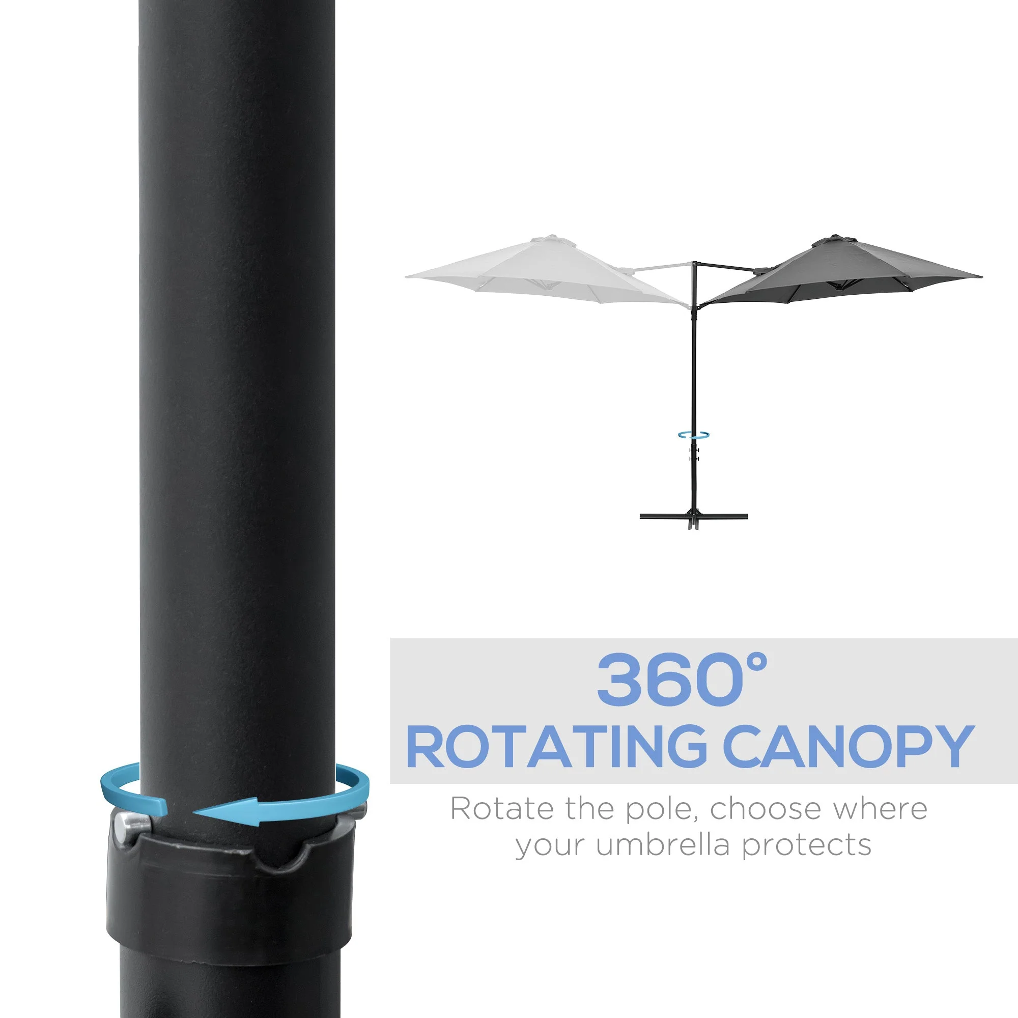 Outsunny 2.5M Garden Cantilever Parasol With 360 Rotation - Image 5