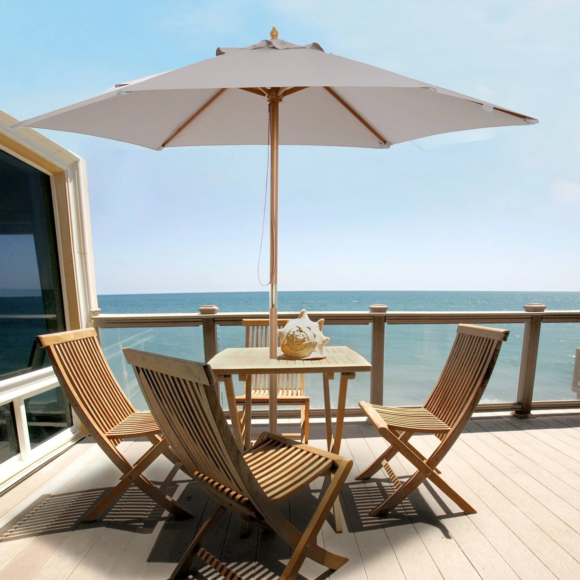 Outsunny 2.5M Wood Garden Parasol Sun Shade Patio Outdoor Wooden Umbrella Canopy Grey - Image 2