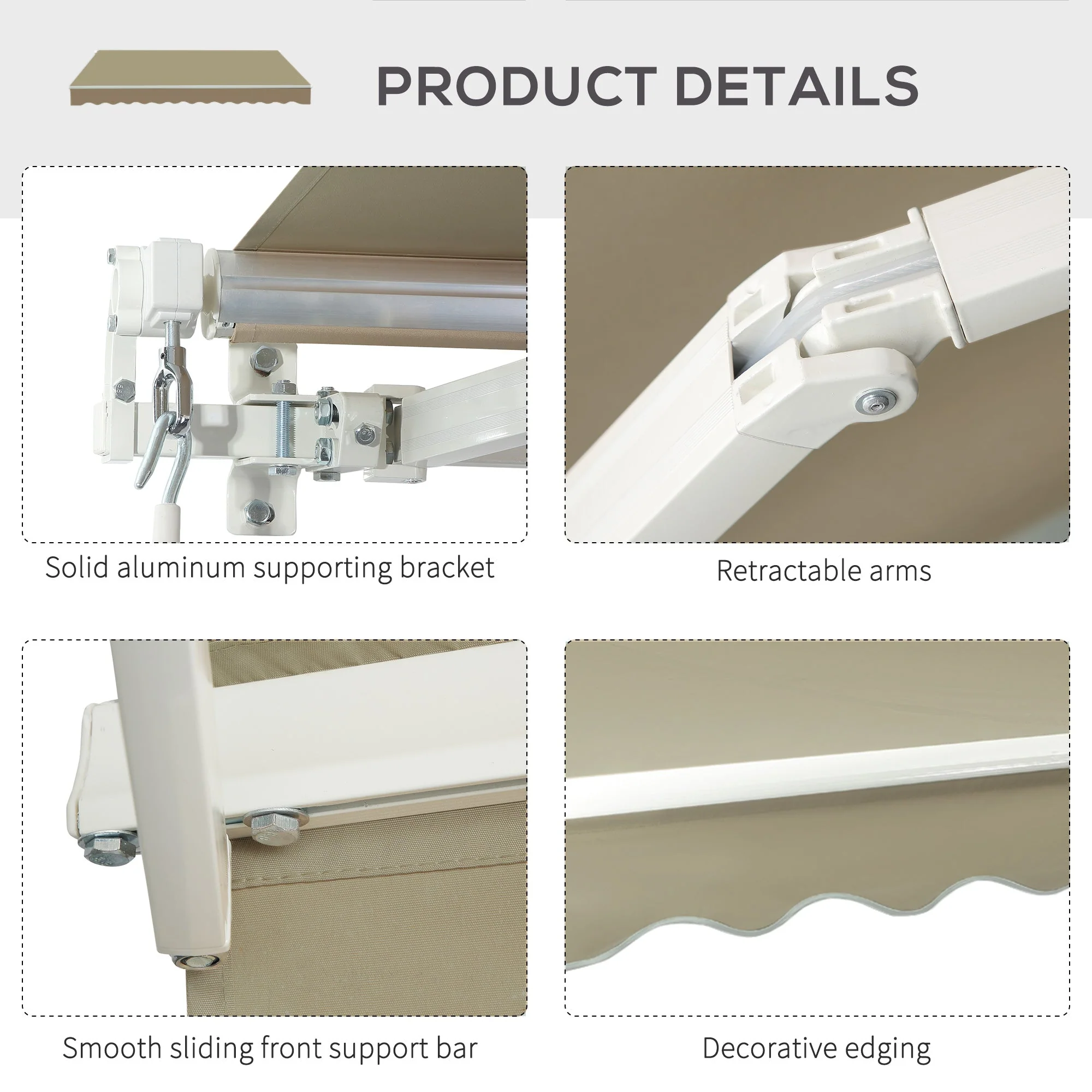 Outsunny 2.5X2 M Manual Retractable Awning-Beige Canopy/White Frame - Image 5
