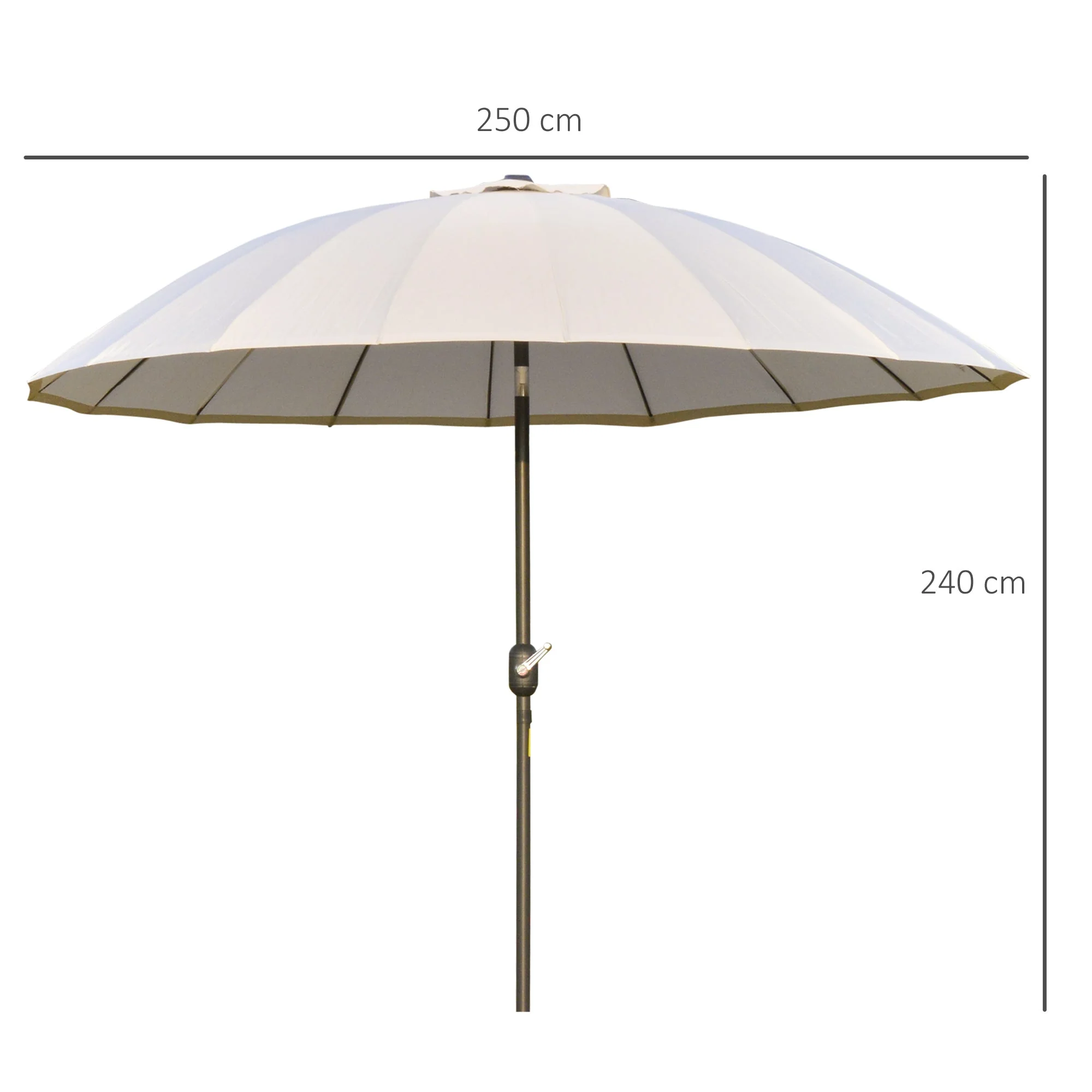 Outsunny 2.6M Shanghai Garden Parasol Umbrella With Crank & Tilt Adjustable Outdoor Sun Shade Off-White - Image 3