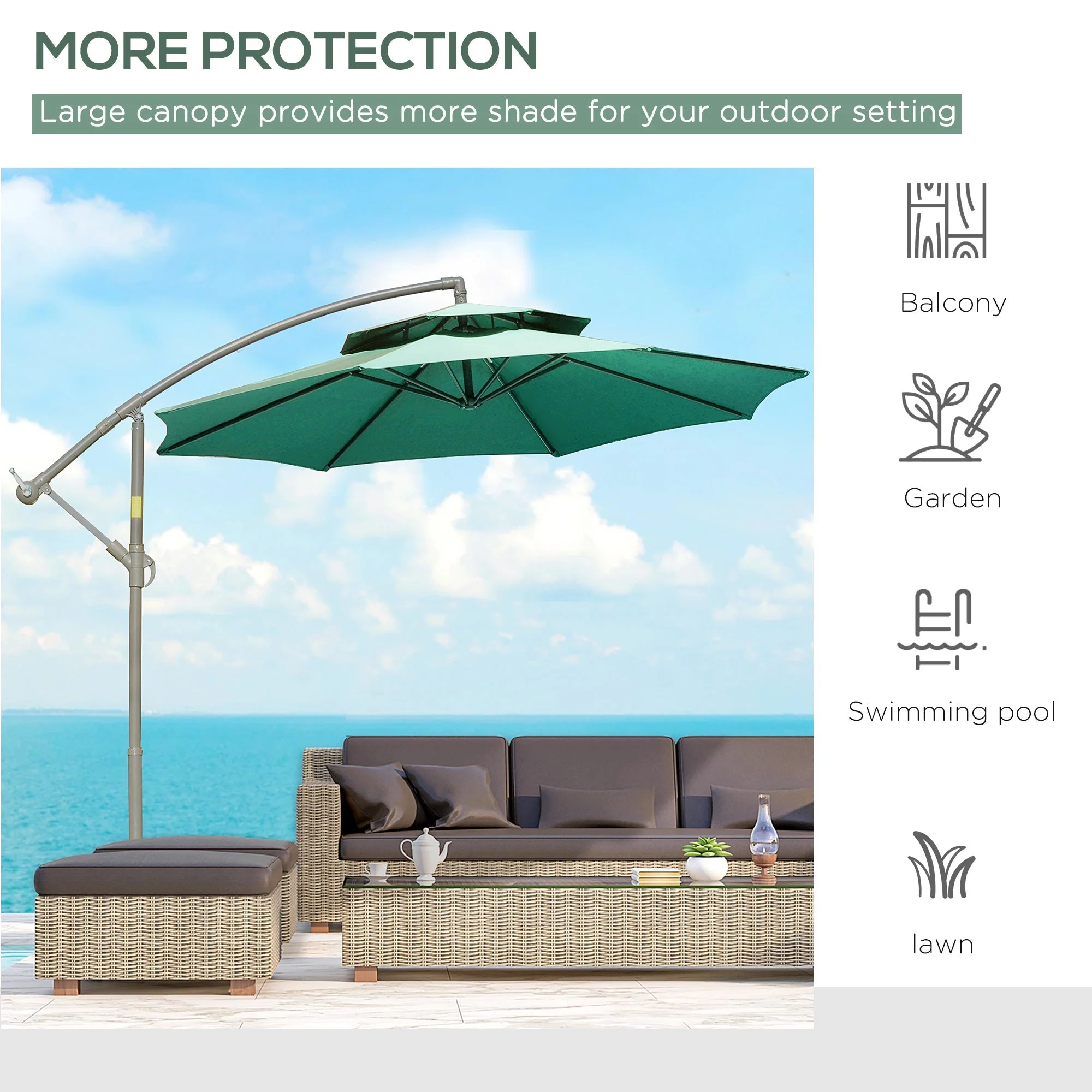 Outsunny 2.7M Garden Banana Parasol Cantilever Umbrella With Crank Handle - Image 5