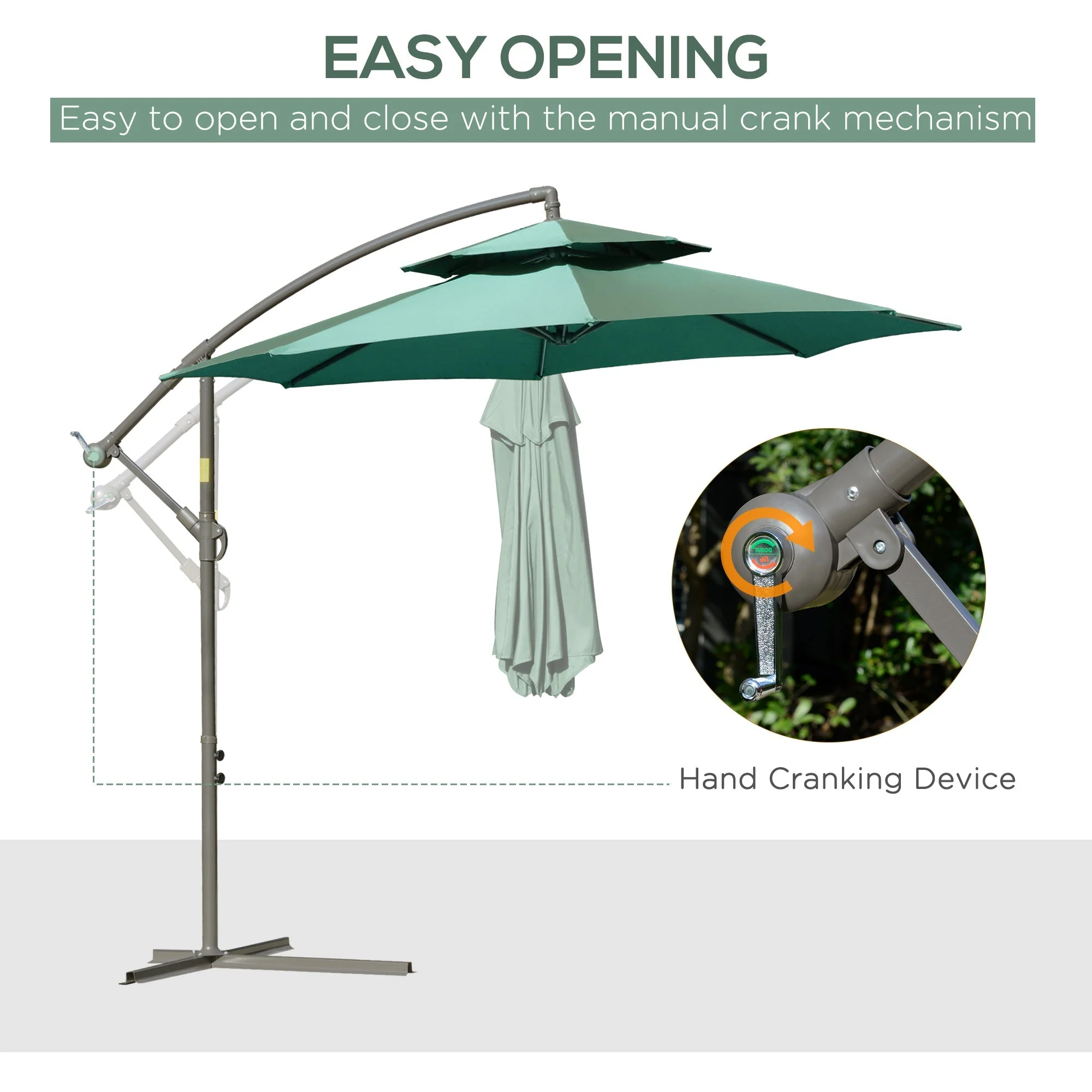 Outsunny 2.7M Garden Banana Parasol Cantilever Umbrella With Crank Handle - Image 7