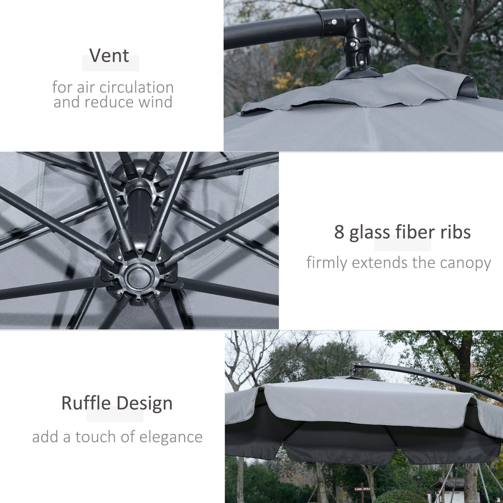 Outsunny 2.7M Garden Banana Parasol Cantilever Umbrella With Crank Handle And Cross Base For Outdoor - Image 6