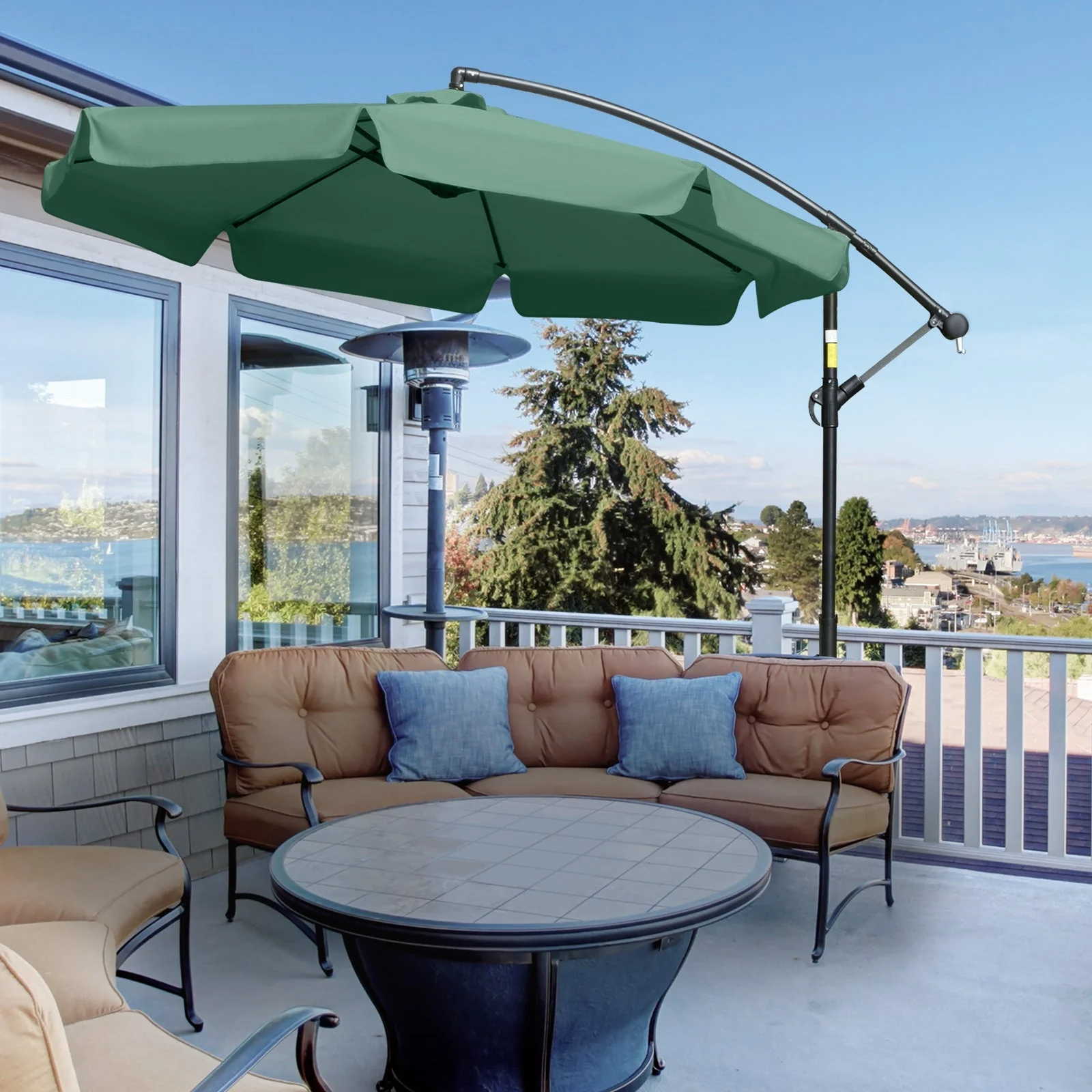 Outsunny 2.7M Garden Banana Parasol Cantilever Umbrella With Crank Handle And Cross Base For Outdoor - Image 2