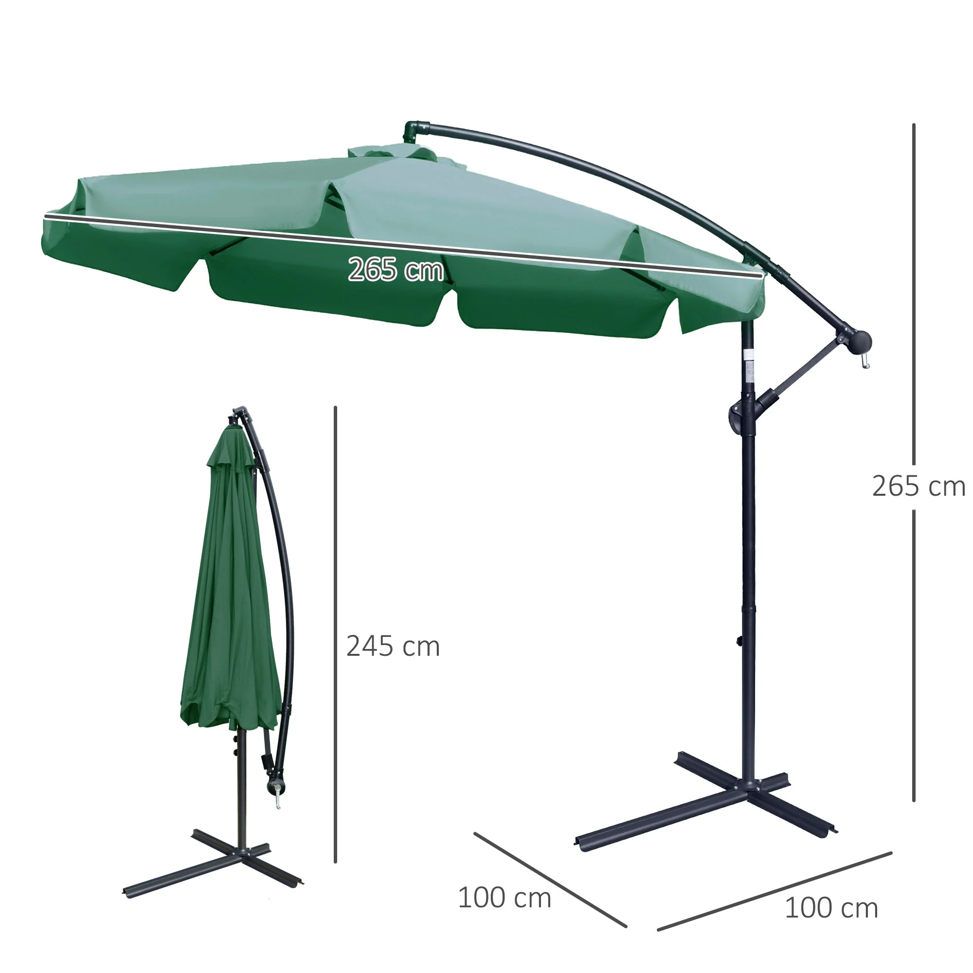 Outsunny 2.7M Garden Banana Parasol Cantilever Umbrella With Crank Handle And Cross Base For Outdoor - Image 3