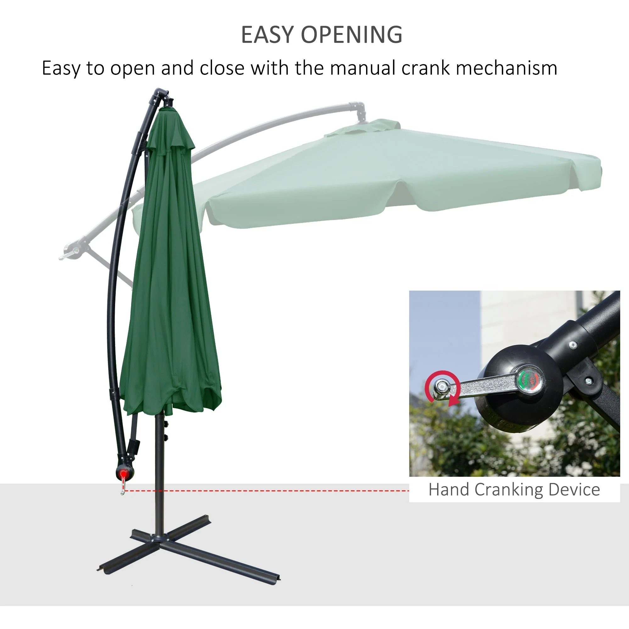 Outsunny 2.7M Garden Banana Parasol Cantilever Umbrella With Crank Handle And Cross Base For Outdoor - Image 4