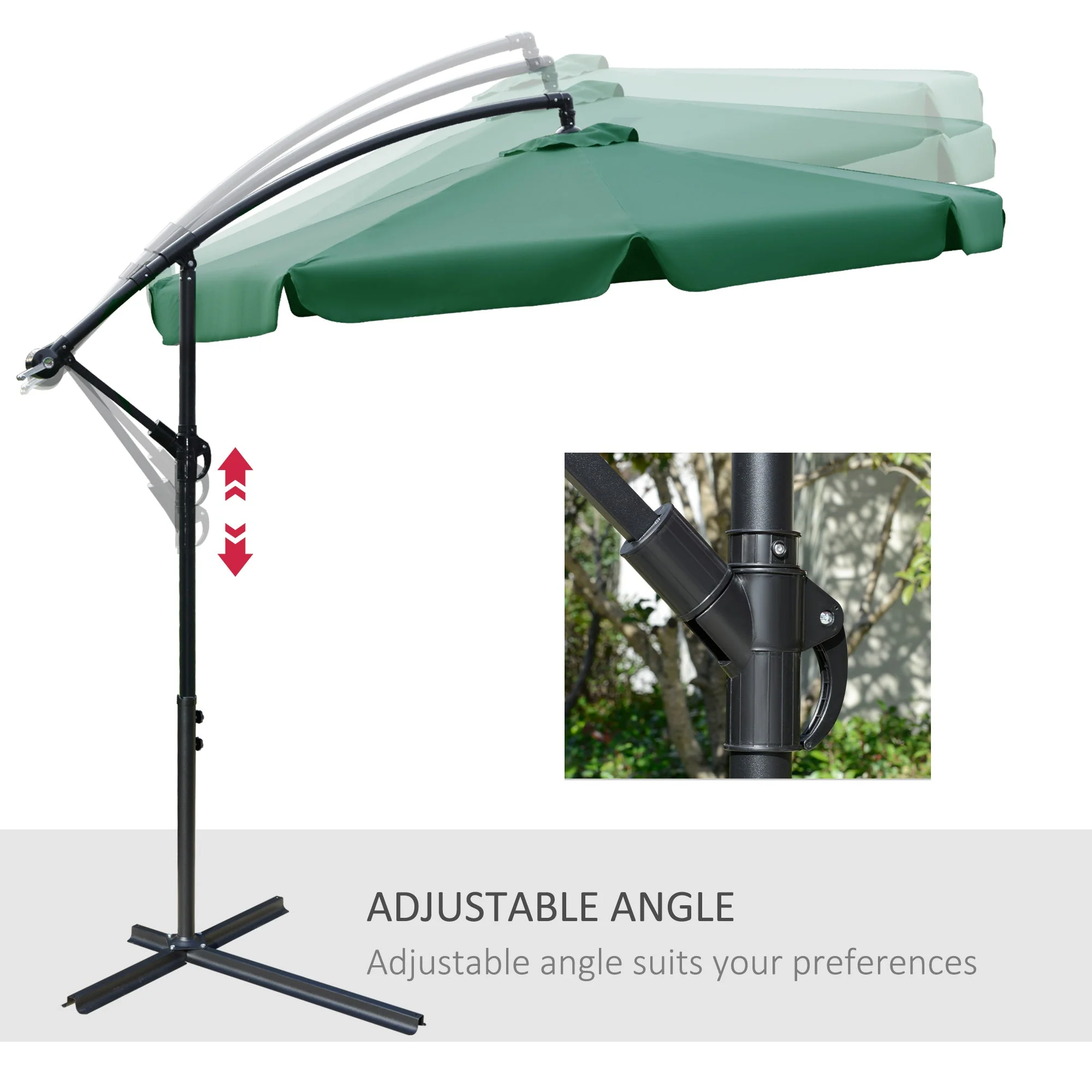 Outsunny 2.7M Garden Banana Parasol Cantilever Umbrella With Crank Handle And Cross Base For Outdoor - Image 5