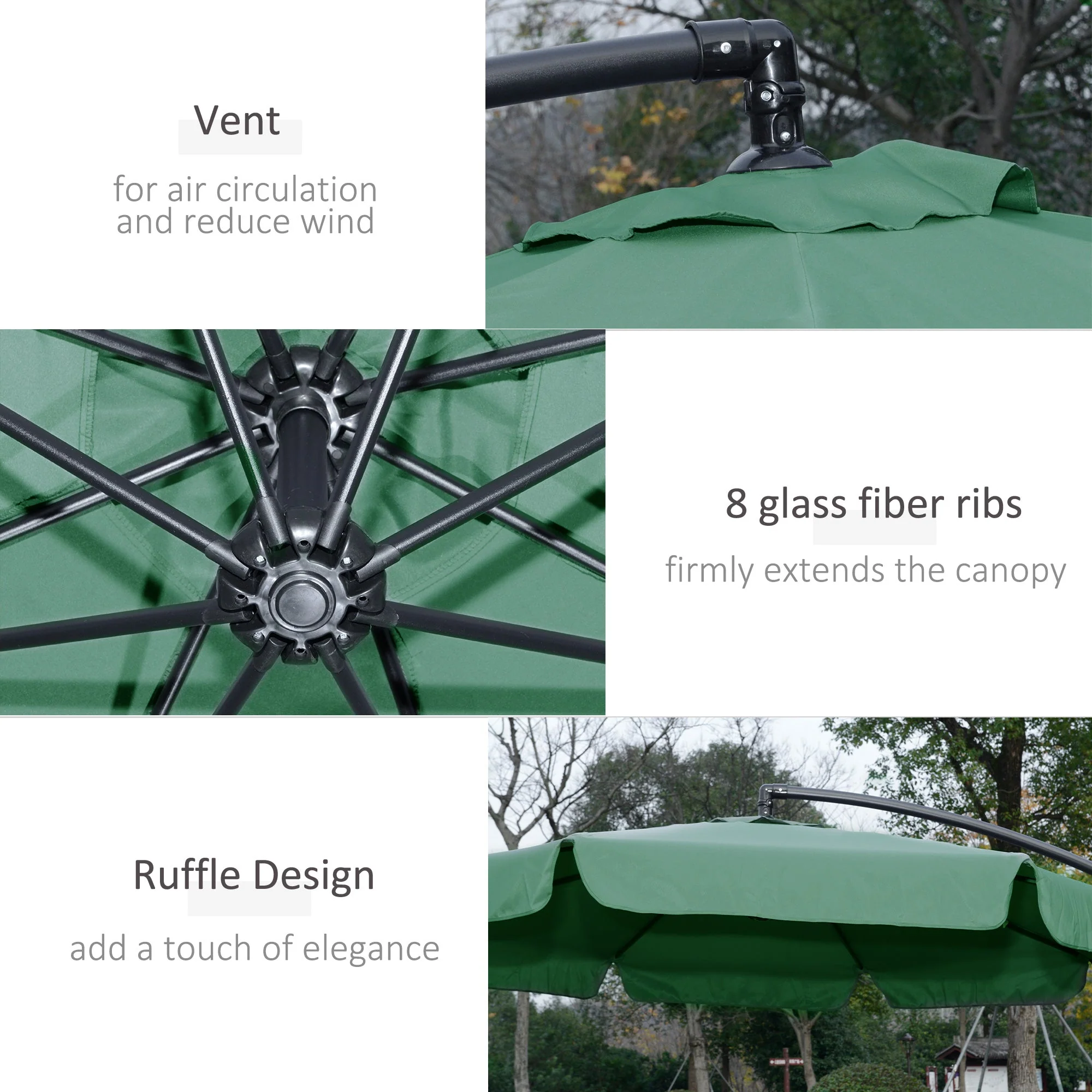 Outsunny 2.7M Garden Banana Parasol Cantilever Umbrella With Crank Handle And Cross Base For Outdoor - Image 6