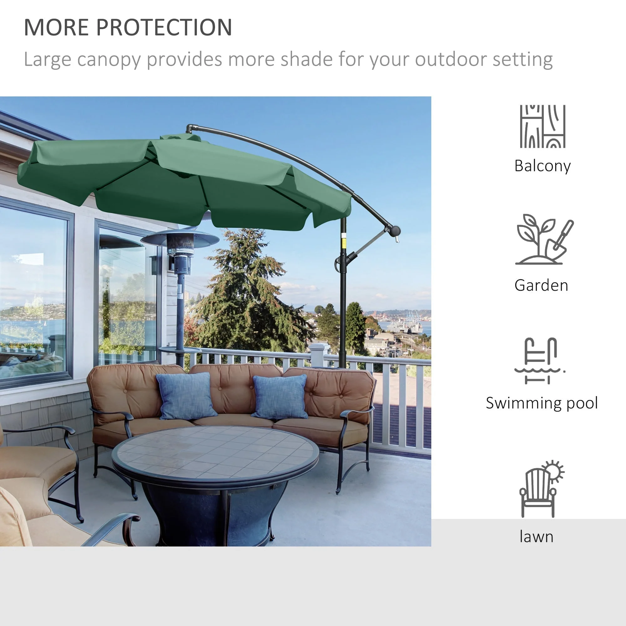 Outsunny 2.7M Garden Banana Parasol Cantilever Umbrella With Crank Handle And Cross Base For Outdoor - Image 7