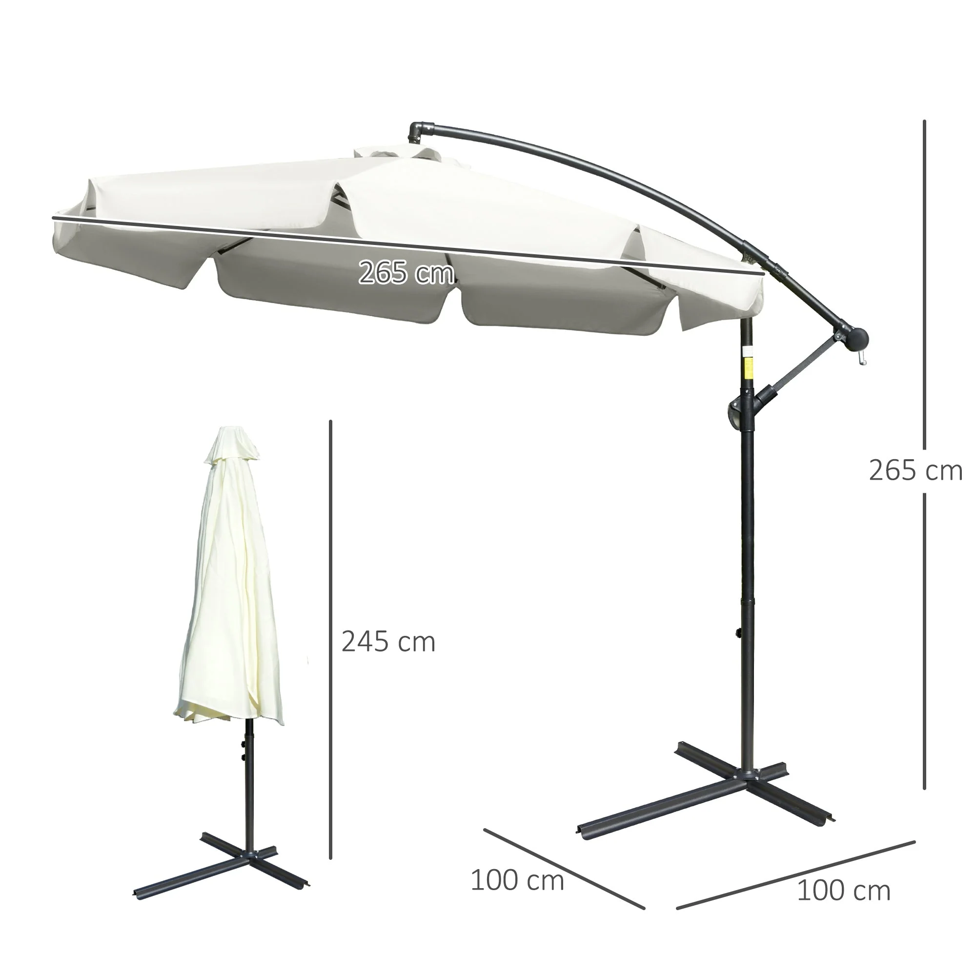 Outsunny 2.7M Garden Banana Parasol Cantilever Umbrella With Crank Handle And Cross Base For Outdoor - Image 3