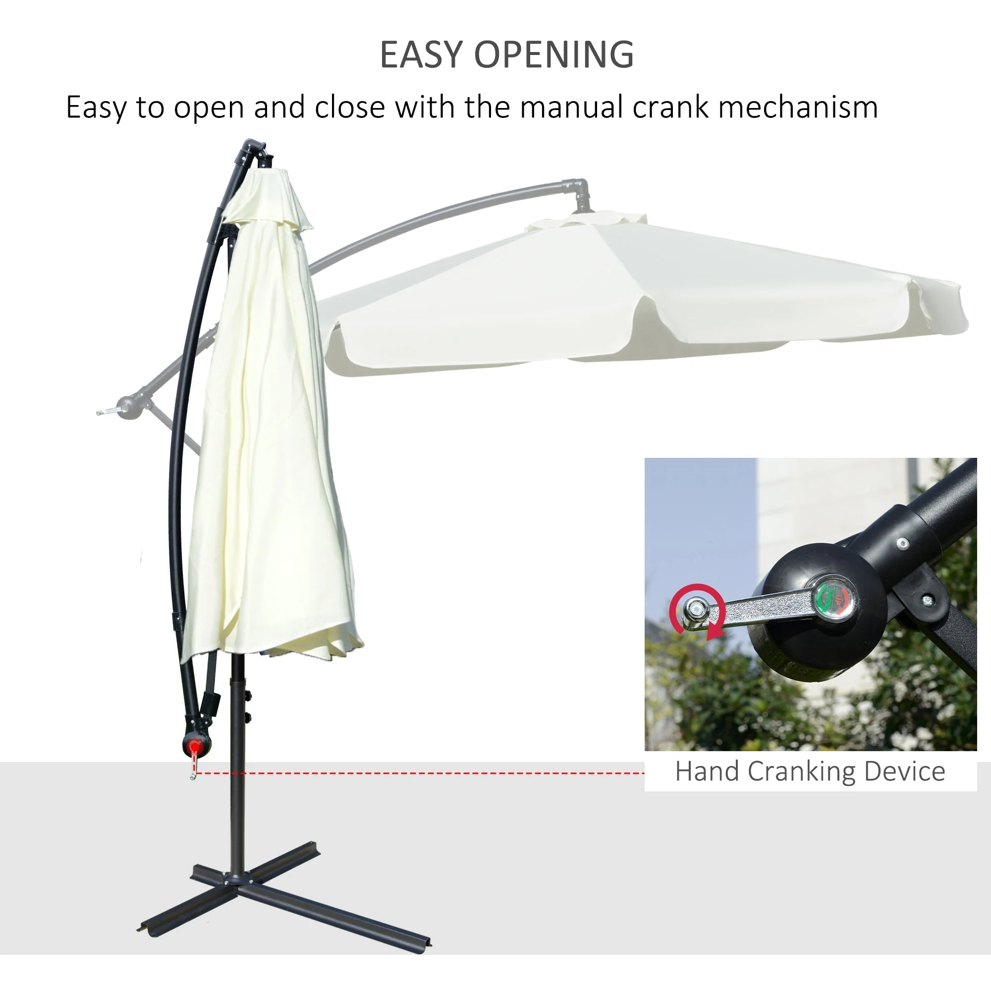 Outsunny 2.7M Garden Banana Parasol Cantilever Umbrella With Crank Handle And Cross Base For Outdoor - Image 4