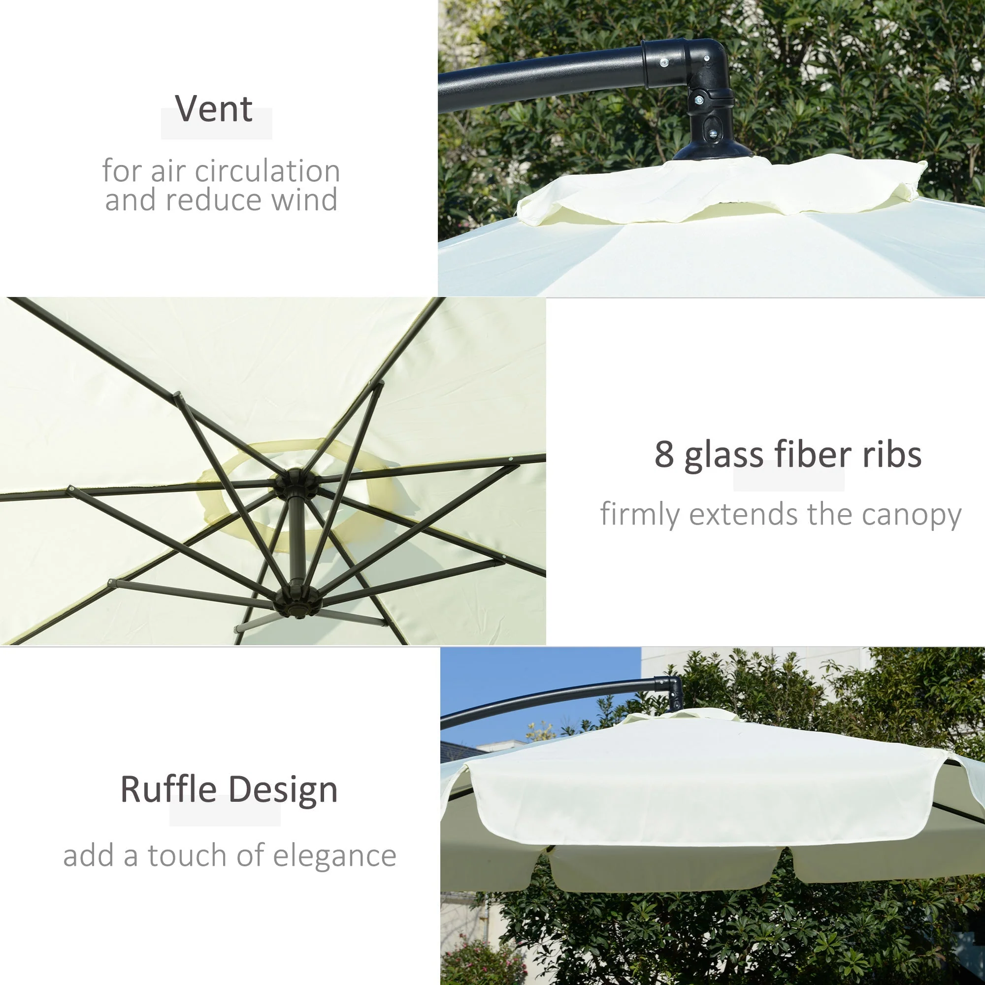 Outsunny 2.7M Garden Banana Parasol Cantilever Umbrella With Crank Handle And Cross Base For Outdoor - Image 6