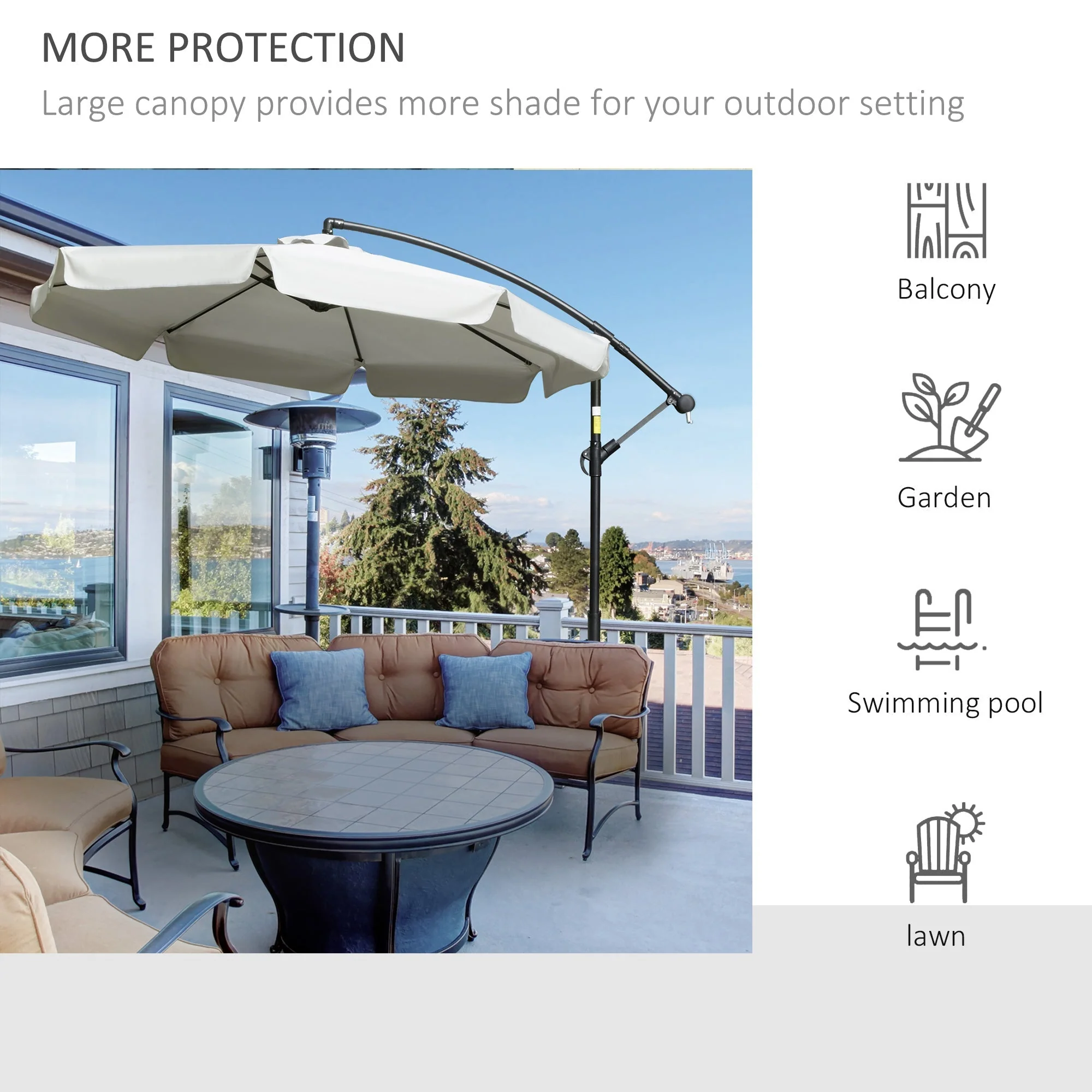 Outsunny 2.7M Garden Banana Parasol Cantilever Umbrella With Crank Handle And Cross Base For Outdoor - Image 7