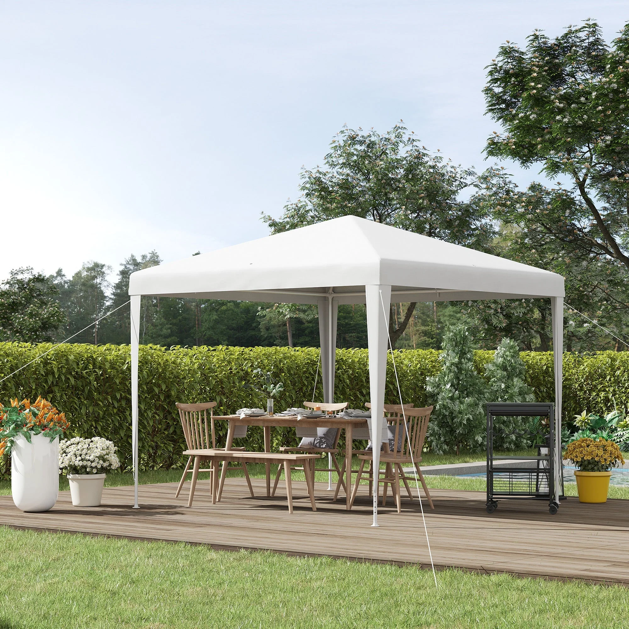 Outsunny 2.7M X 2.7M Garden Gazebo Marquee Party Tent Wedding Canopy Outdoor White - Image 2