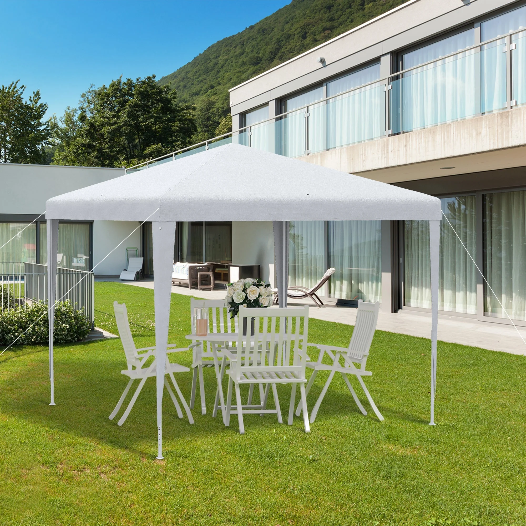 Outsunny 2.7M X 2.7M Garden Gazebo Marquee Party Tent Wedding Canopy Outdoor White - Image 7