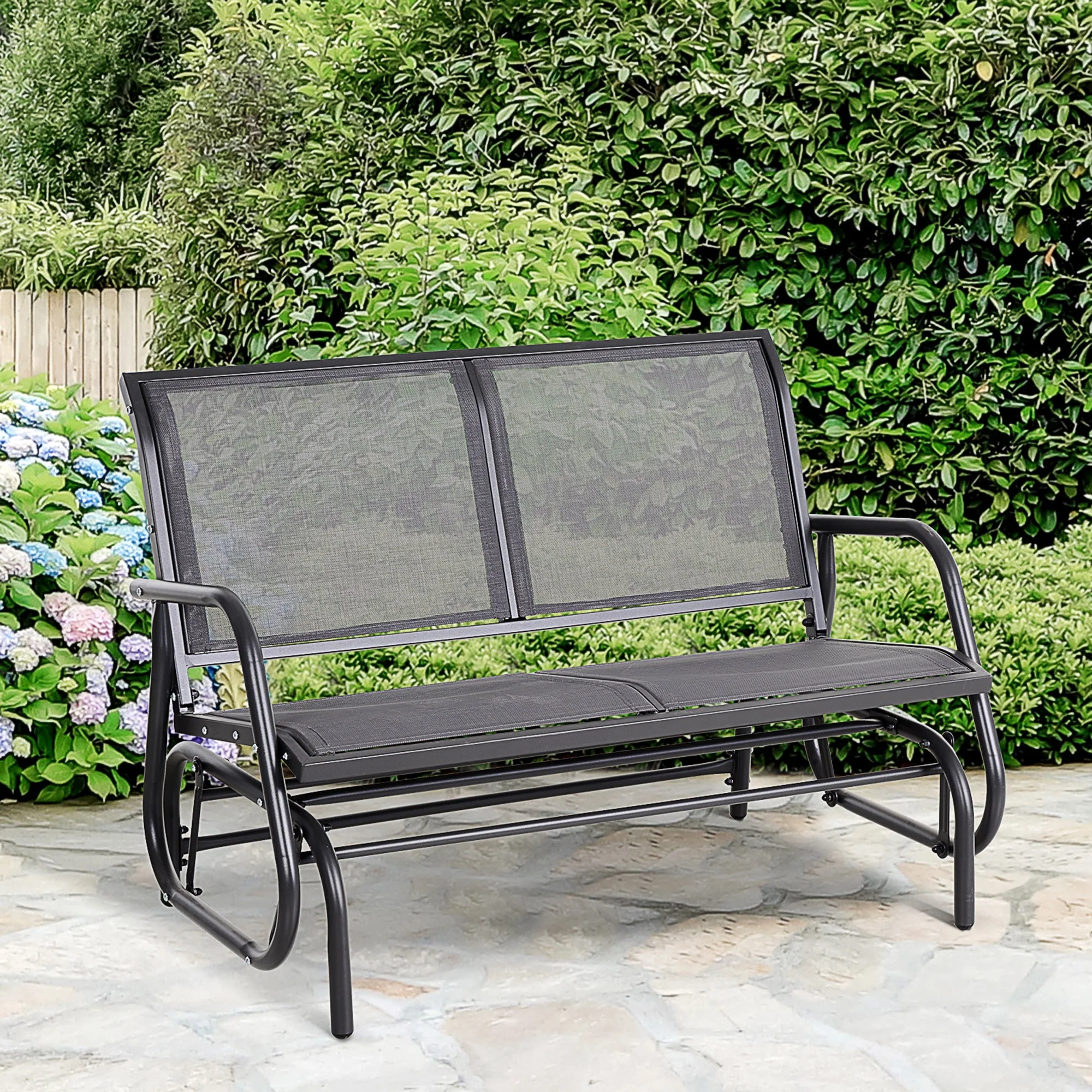 Outsunny 2-Person Outdoor Glider Bench Patio 2 Seater Swing Gliding Chair Loveseat W/Power Coated Steel Frame For Backyard Garden Porch - Image 2