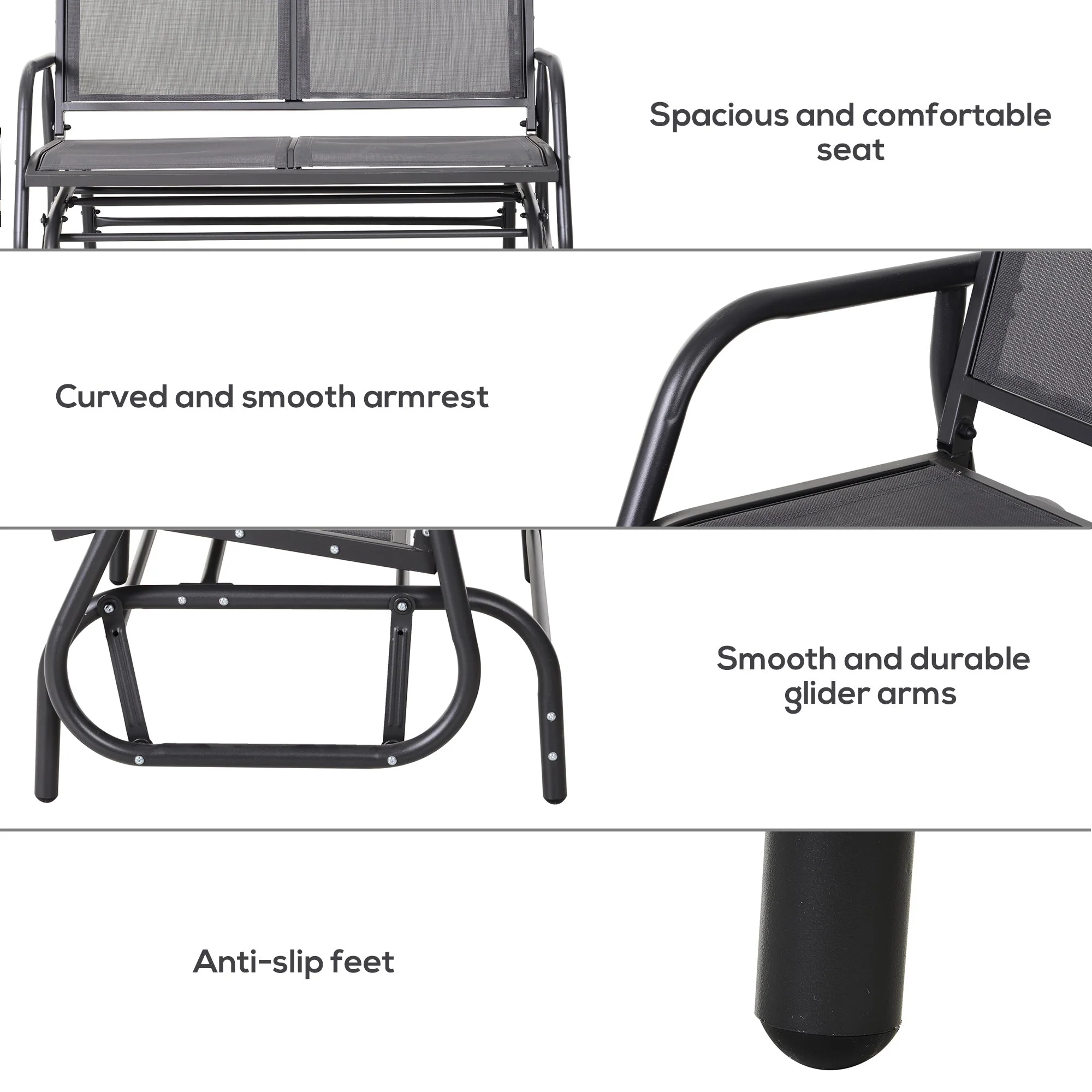 Outsunny 2-Person Outdoor Glider Bench Patio 2 Seater Swing Gliding Chair Loveseat W/Power Coated Steel Frame For Backyard Garden Porch - Image 7
