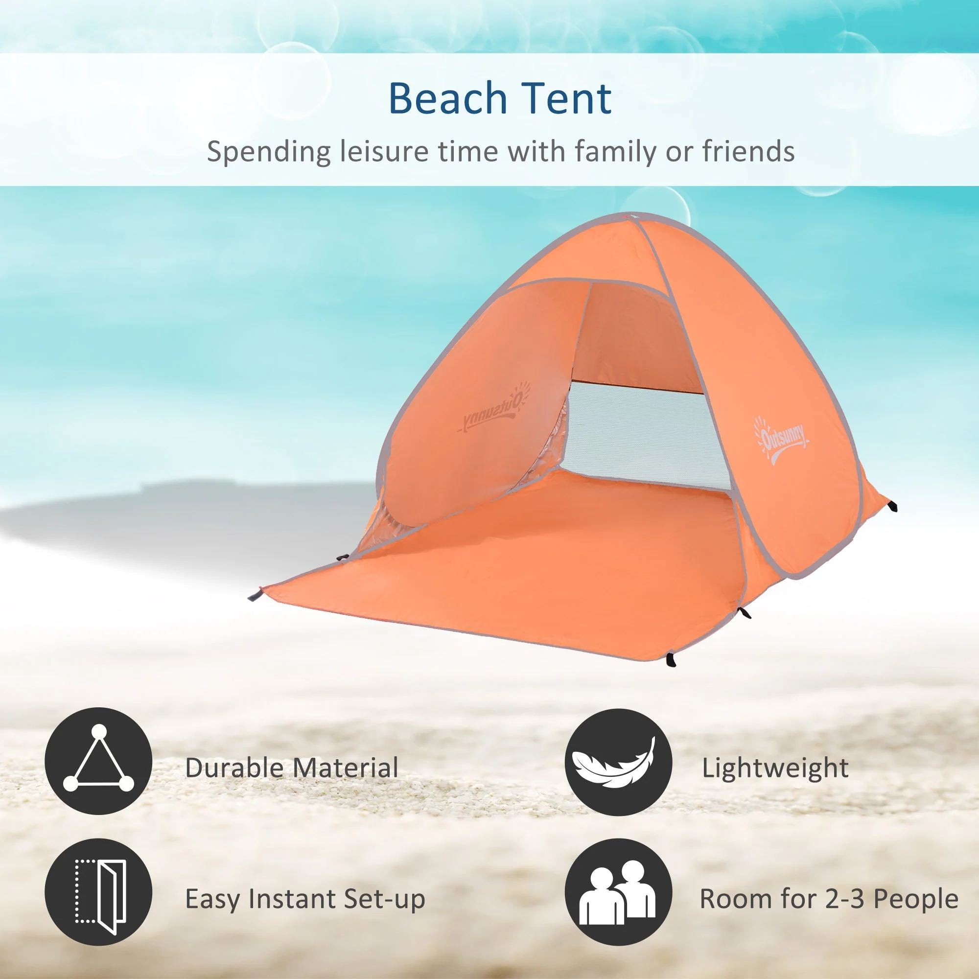 Outsunny 2 Person Pop Up Uv Shelter Shade-Orange - Image 6