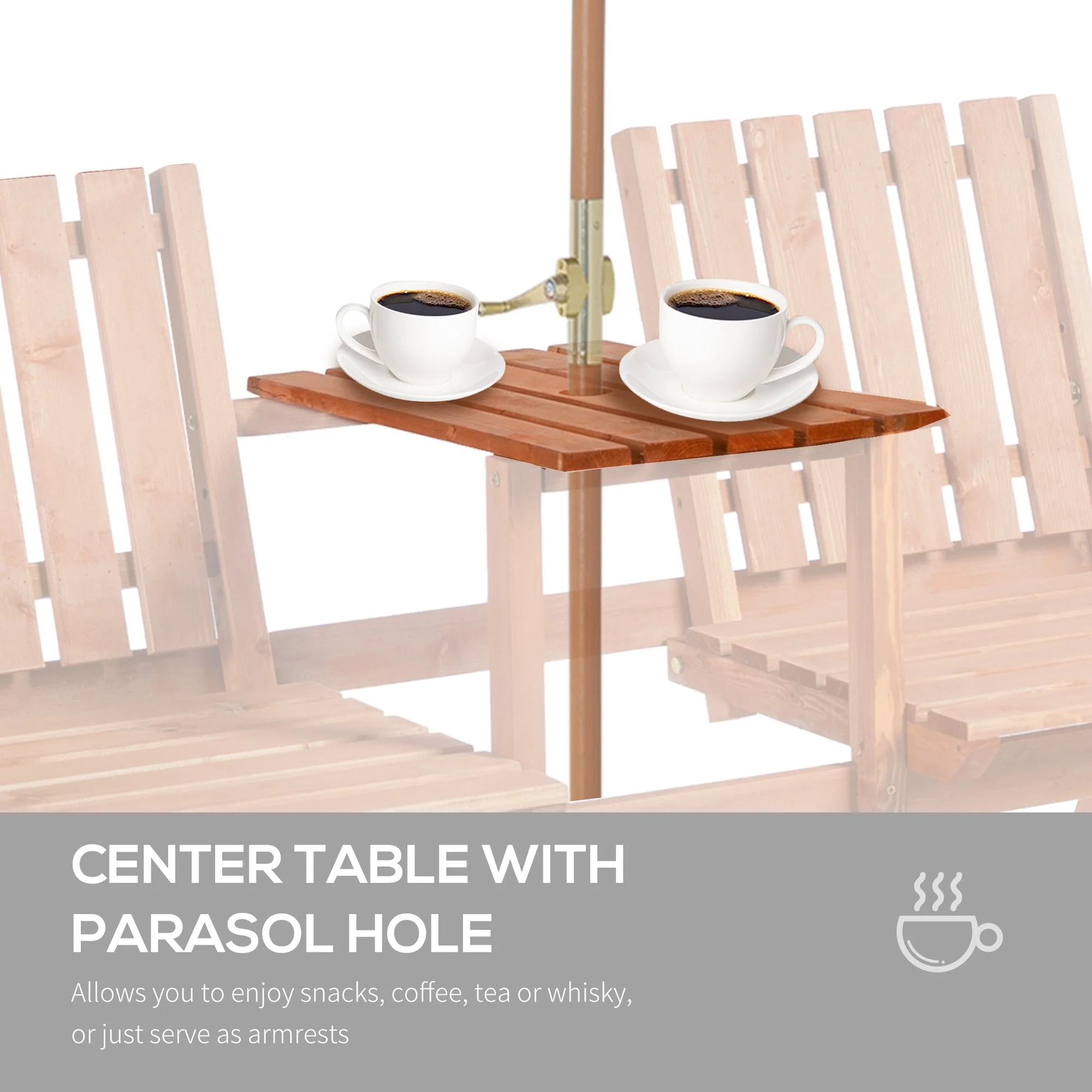 Outsunny 2-Seater Fir Wood Bench w/ Centre Table - Image 6