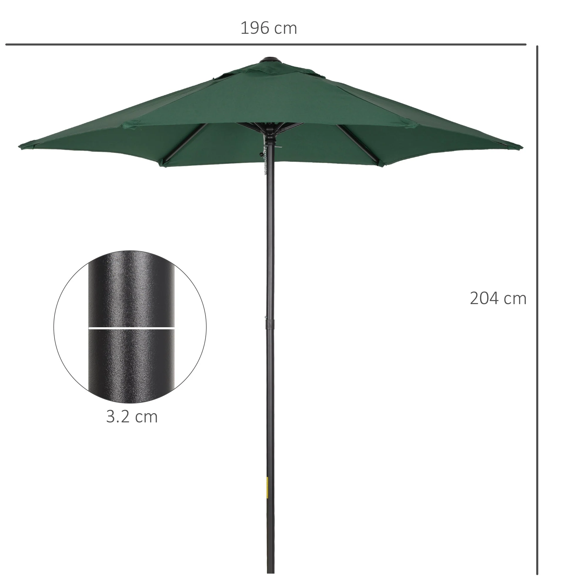 Outsunny 2M Aluminium Pole Garden Parasol - Green - Image 3