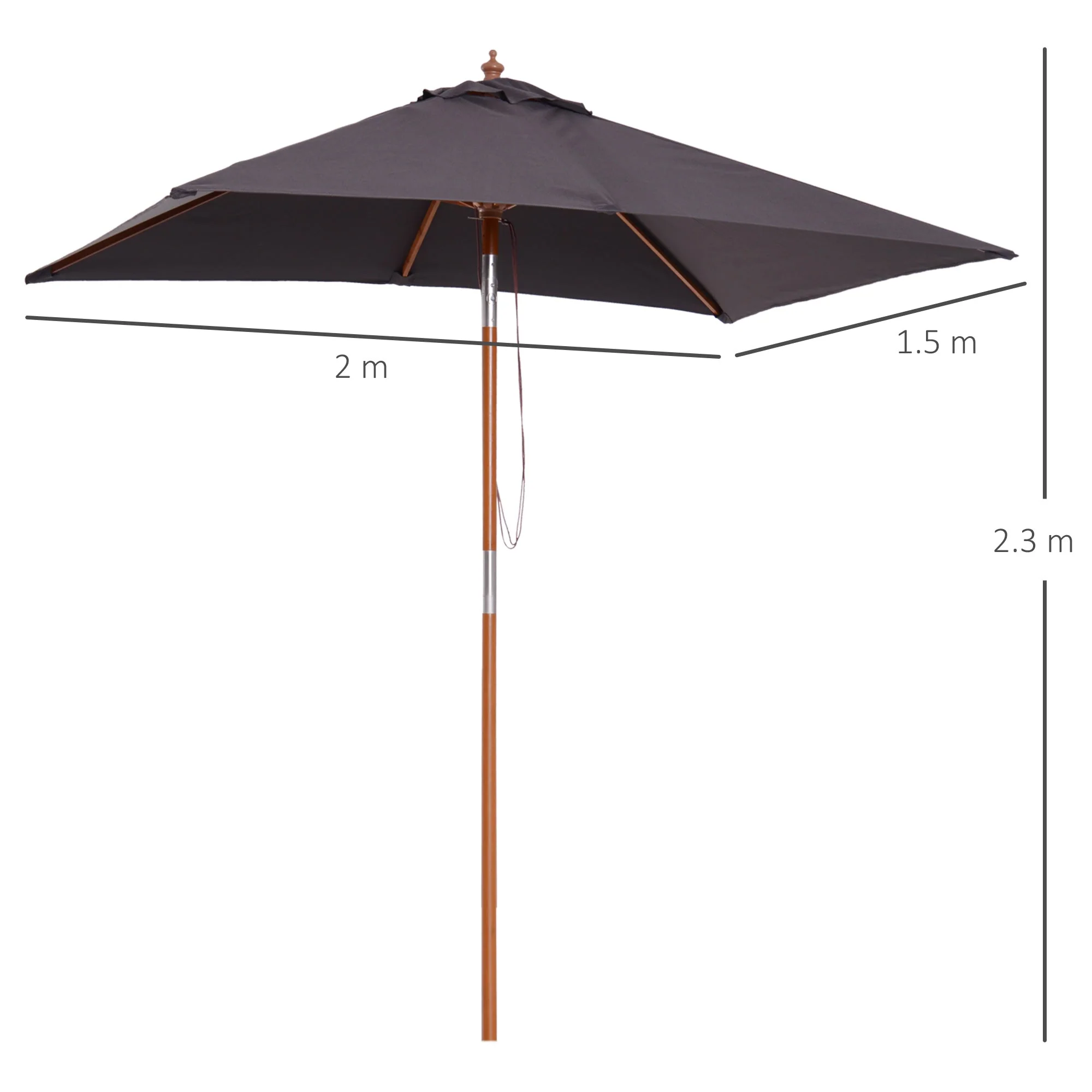 Outsunny 2M X 1.5M Garden Parasol Umbrella With Tilting Sunshade Canopy - Image 3