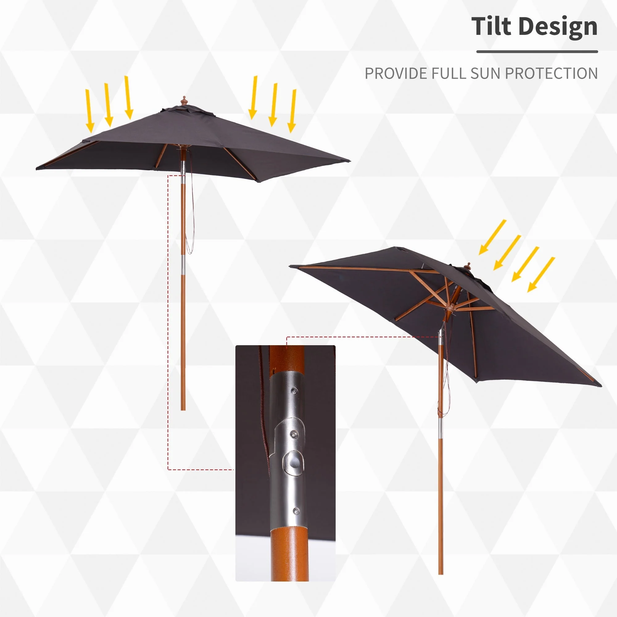 Outsunny 2M X 1.5M Garden Parasol Umbrella With Tilting Sunshade Canopy - Image 4