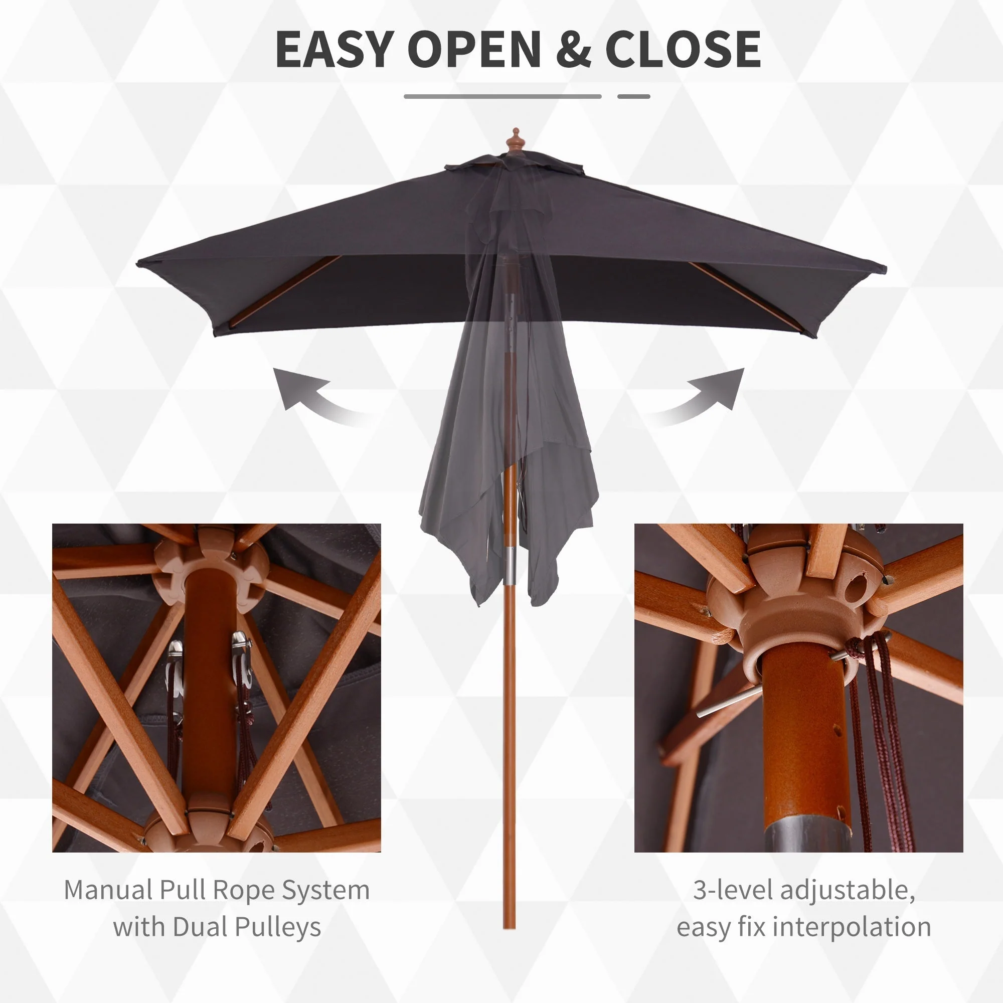 Outsunny 2M X 1.5M Garden Parasol Umbrella With Tilting Sunshade Canopy - Image 6