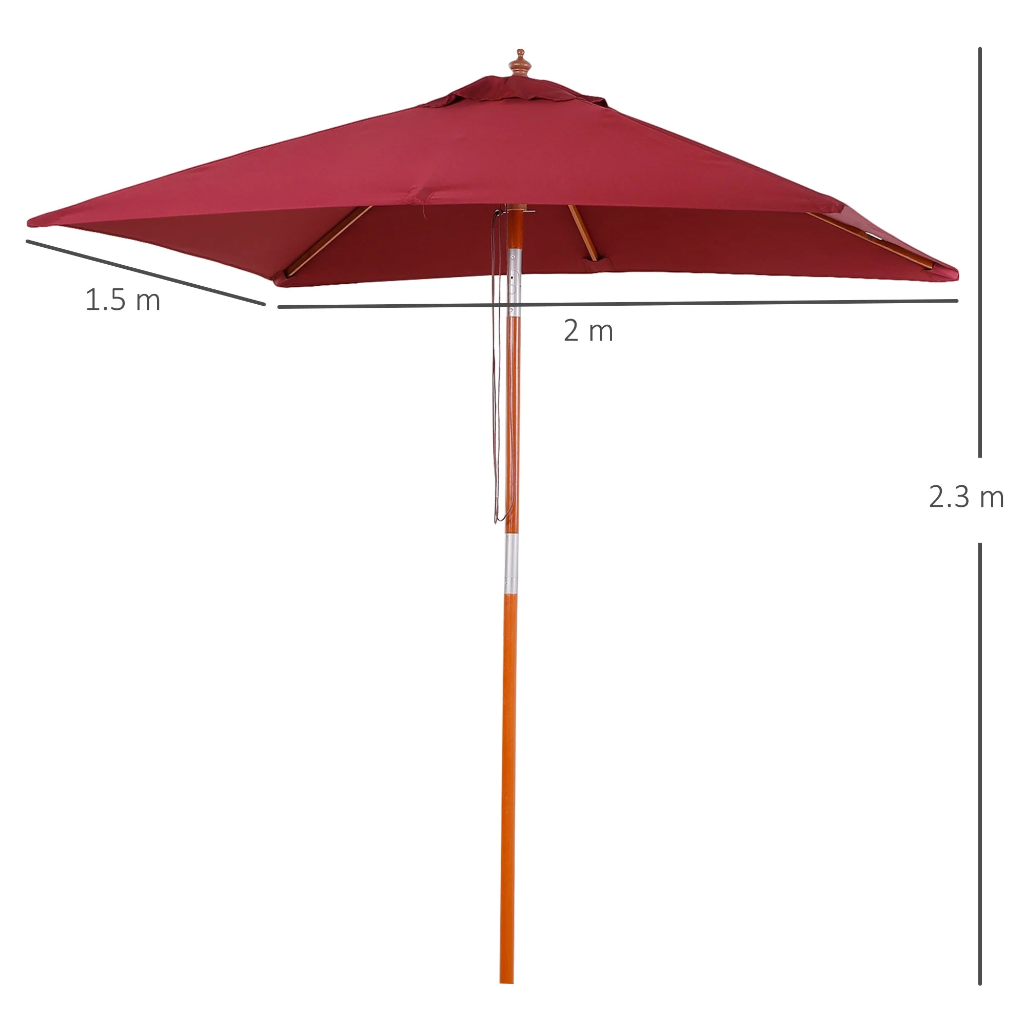 Outsunny 2M X 1.5M Garden Parasol Umbrella With Tilting Sunshade Canopy - Image 3