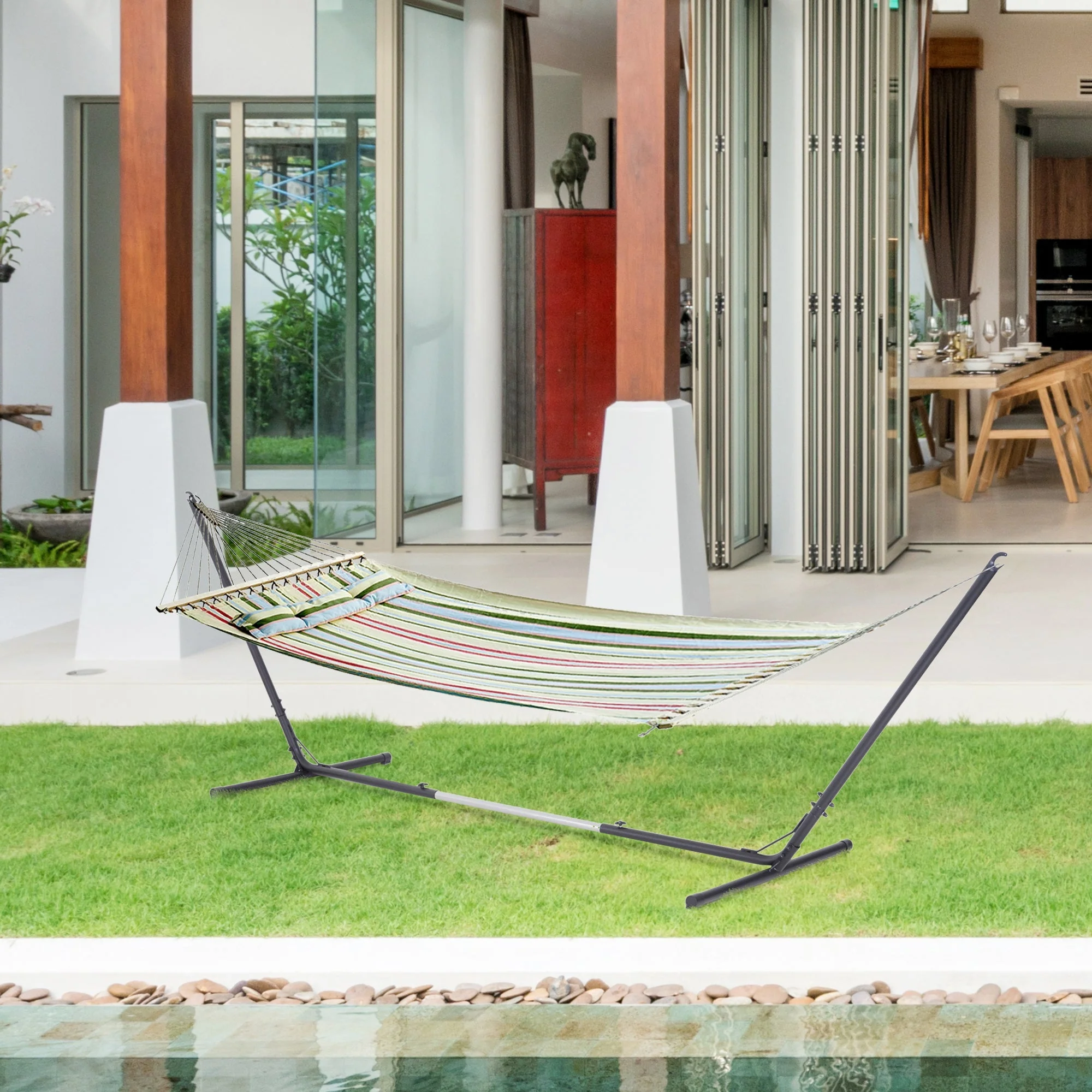 Outsunny 3.1?3.8M Adjustable Universal Hammock Stand Metal Frame Garden Camping Picnic Outdoor Patio Replacement ? Stand Only - Image 2