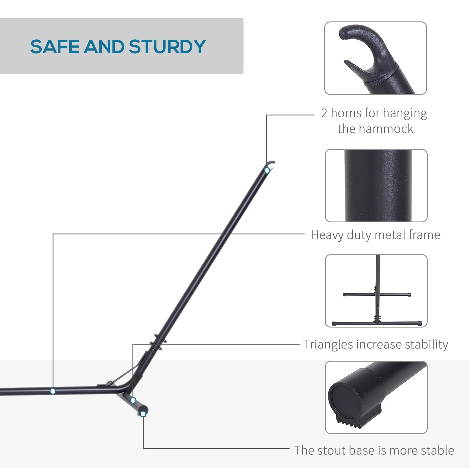 Outsunny 3.1?3.8M Adjustable Universal Hammock Stand Metal Frame Garden Camping Picnic Outdoor Patio Replacement ? Stand Only - Image 4
