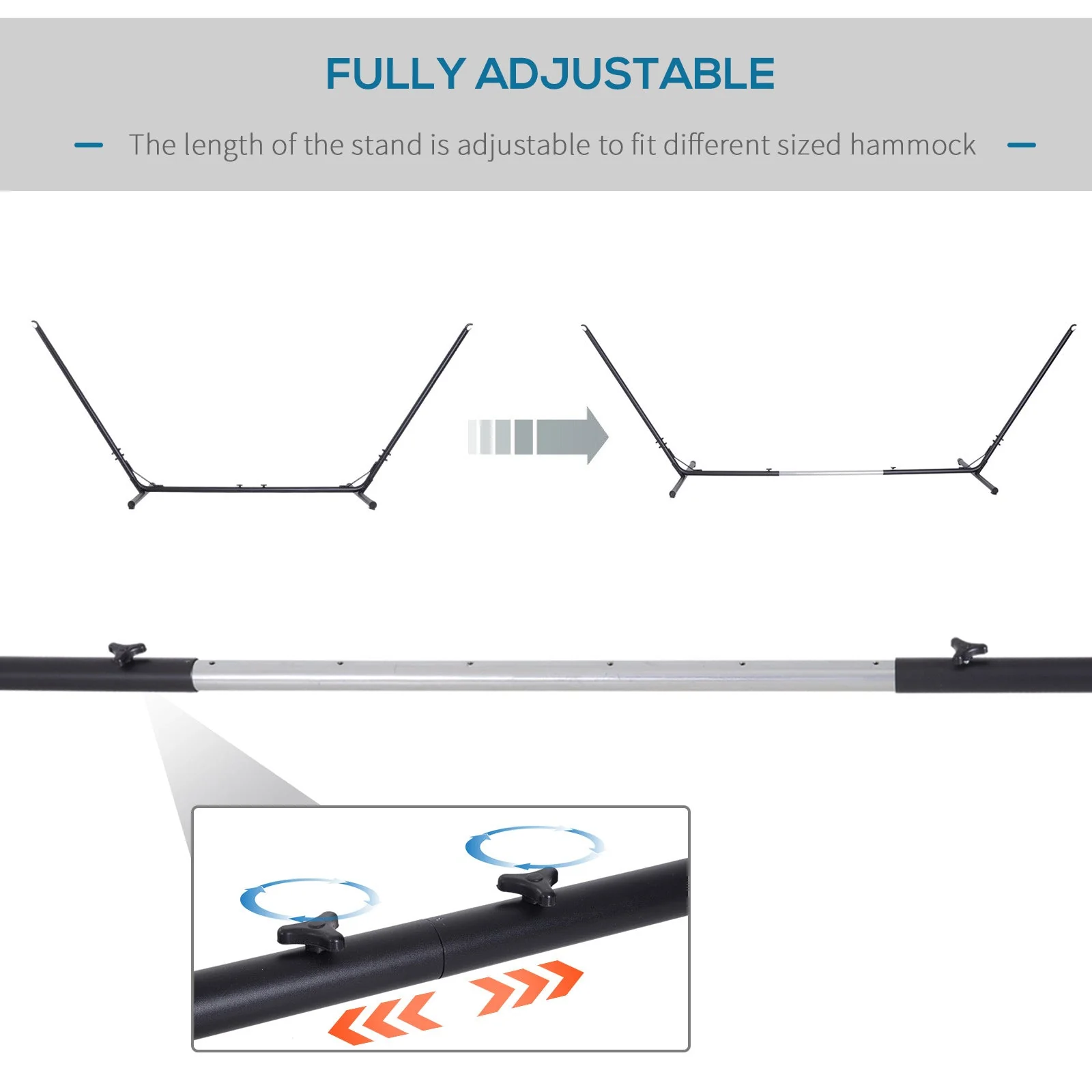 Outsunny 3.1?3.8M Adjustable Universal Hammock Stand Metal Frame Garden Camping Picnic Outdoor Patio Replacement ? Stand Only - Image 5