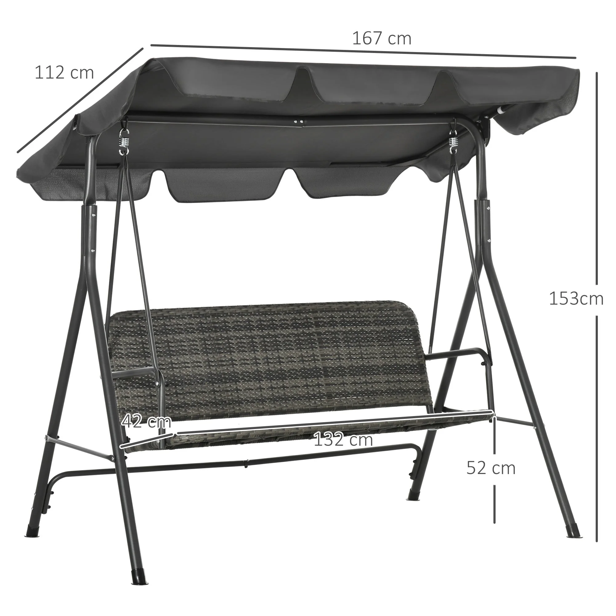 Outsunny 3-person Outdoor PE Rattan Swing Chair - Image 3