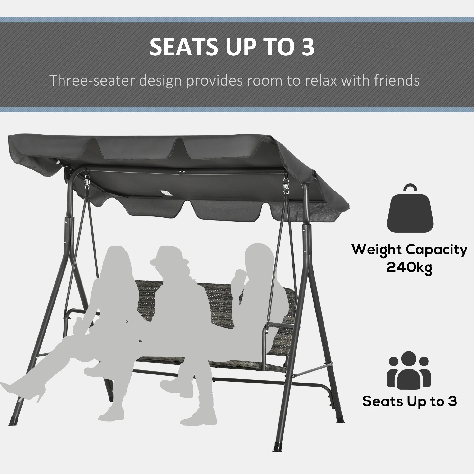 Outsunny 3-person Outdoor PE Rattan Swing Chair - Image 5