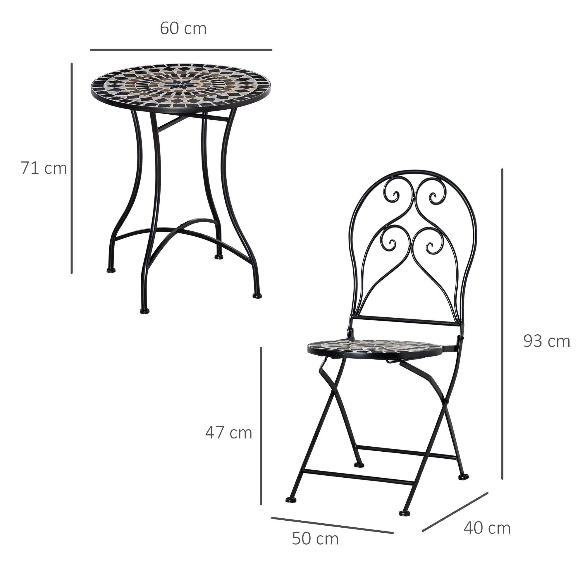 Outsunny 3 Piece Garden Bistro Set with Coffee Table and 2 Folding Chairs - Image 3