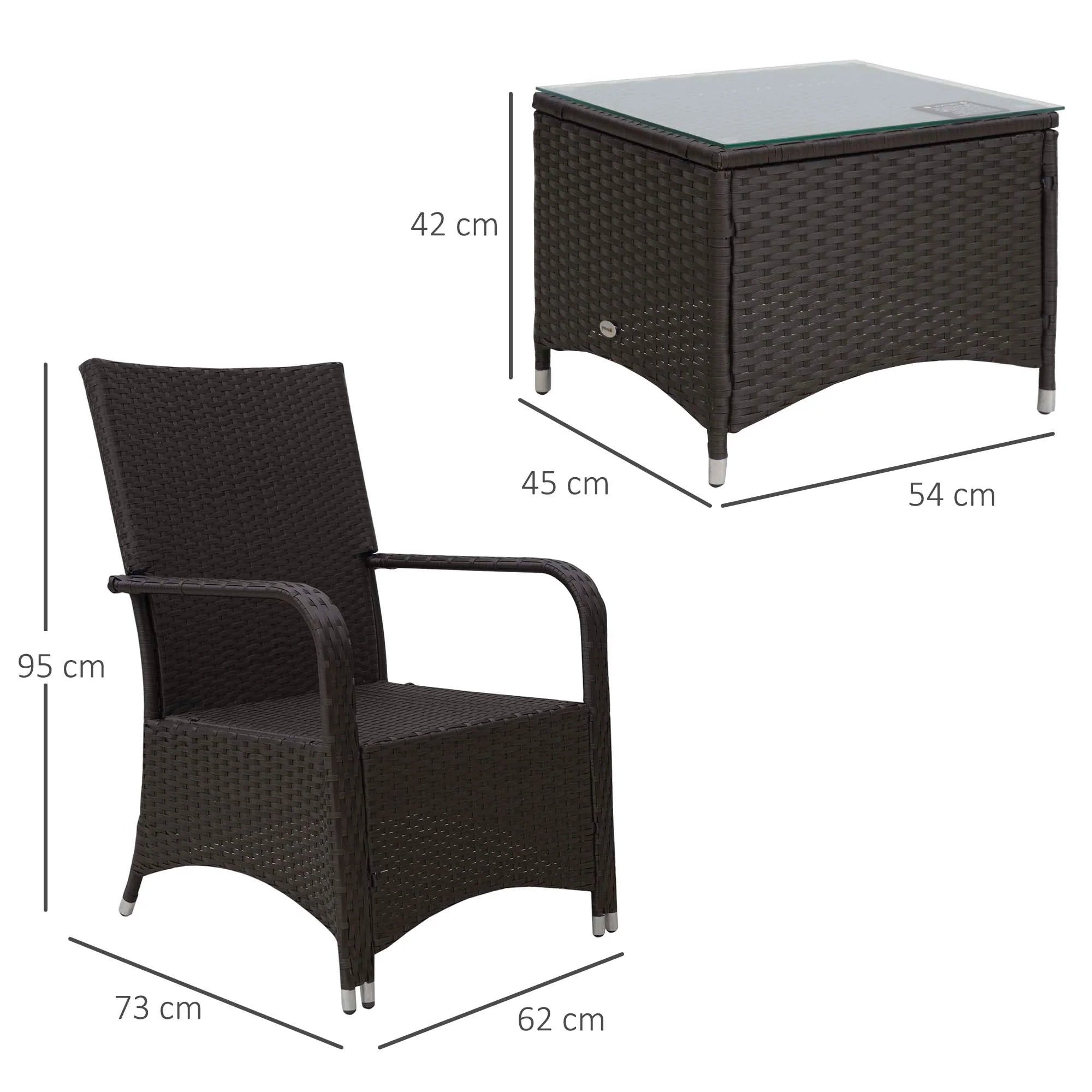 Outsunny 3 Pieces Outdoor Rattan Bistro Set - Image 3