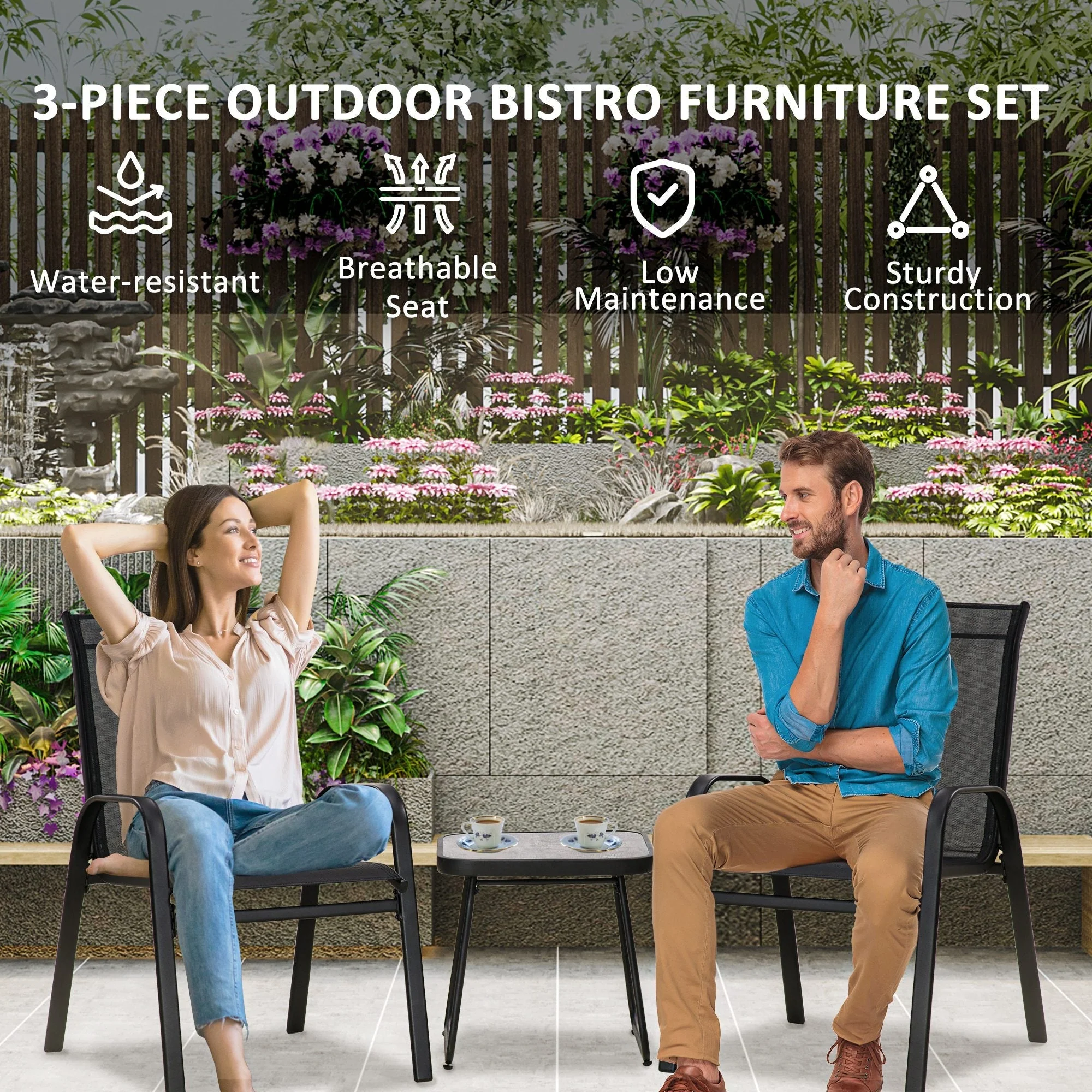Outsunny 3 Pieces Outdoot Bistro Set - Image 4