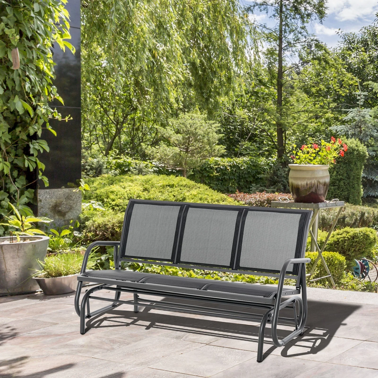 Outsunny 3-Seat Glider Rocking Chair For 3 People Garden Bench Patio Furniture Metal Frame - Image 2