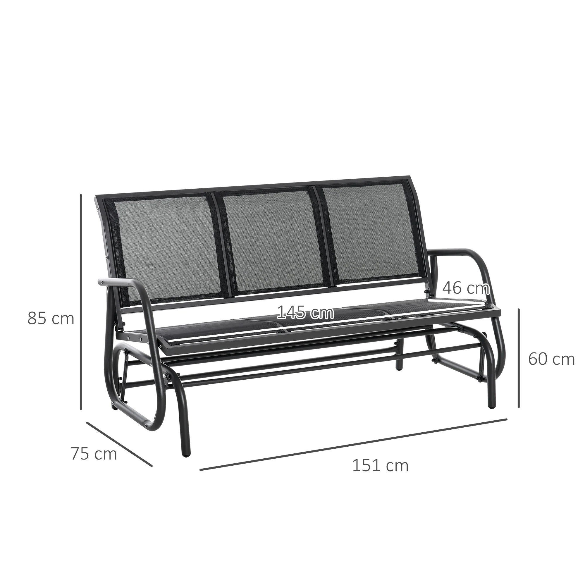 Outsunny 3-Seat Glider Rocking Chair For 3 People Garden Bench Patio Furniture Metal Frame - Image 3
